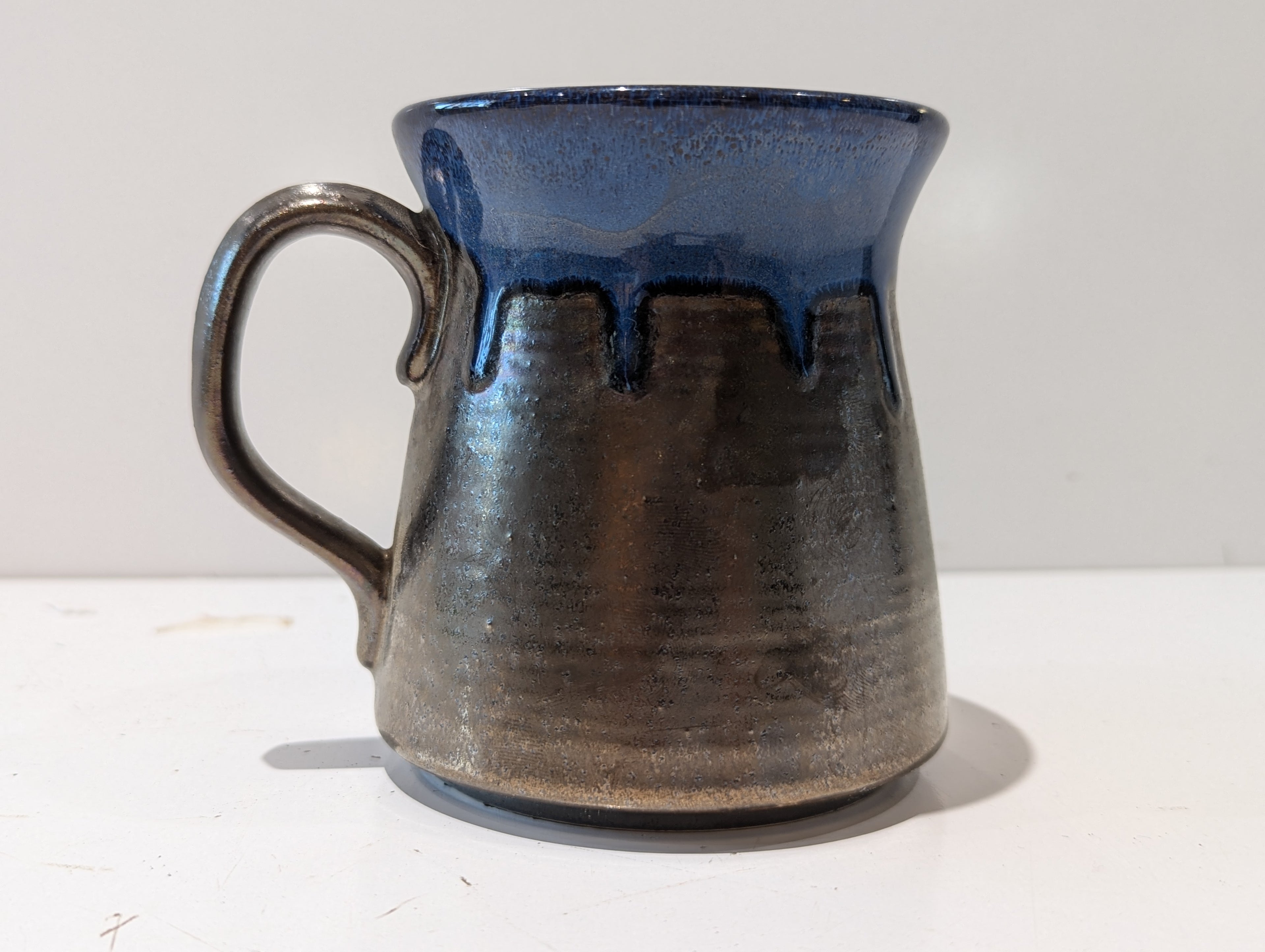 Handcrafted Studio Pottery Blue Drip Glaze Stoneware Coffee Mug Artisan Cup