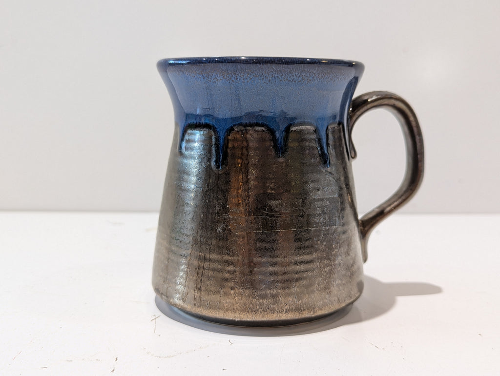 Handcrafted Studio Pottery Blue Drip Glaze Stoneware Coffee Mug Artisan Cup
