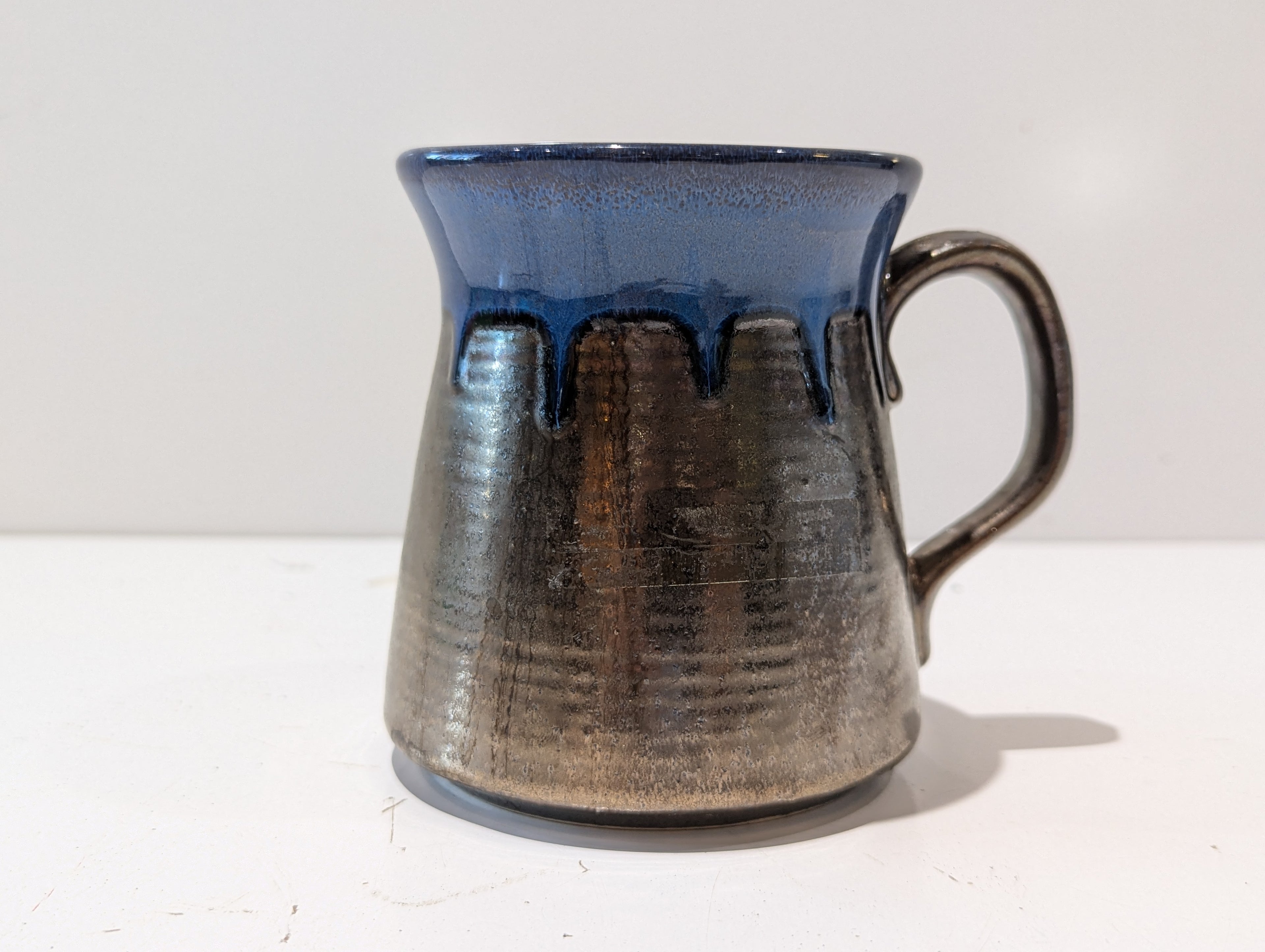 Handcrafted Studio Pottery Blue Drip Glaze Stoneware Coffee Mug Artisan Cup