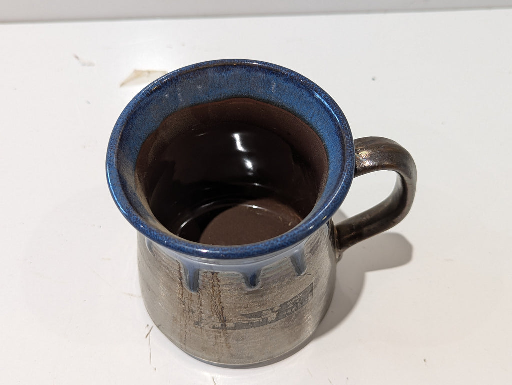 Handcrafted Studio Pottery Blue Drip Glaze Stoneware Coffee Mug Artisan Cup