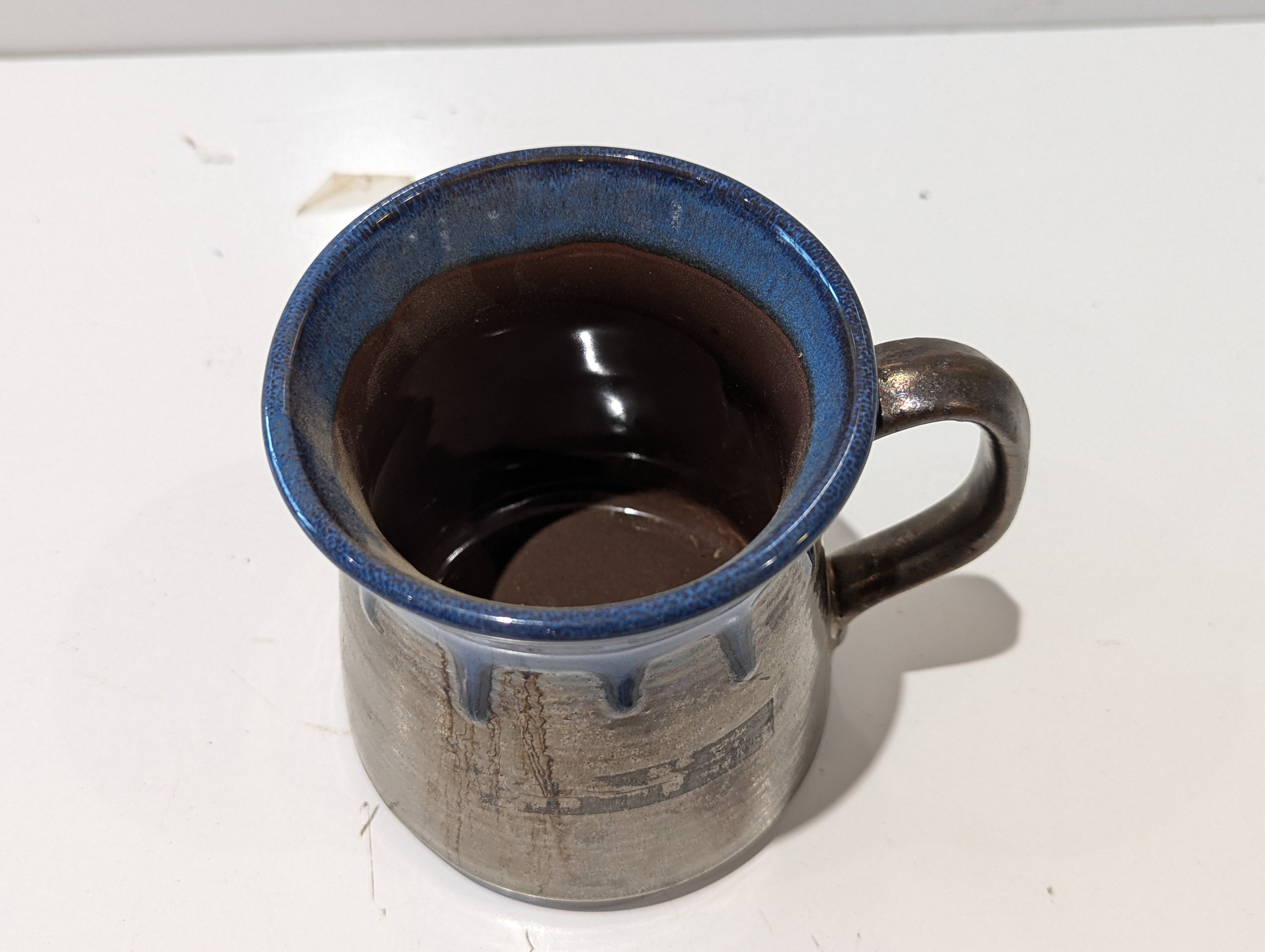 Handcrafted Studio Pottery Blue Drip Glaze Stoneware Coffee Mug Artisan Cup