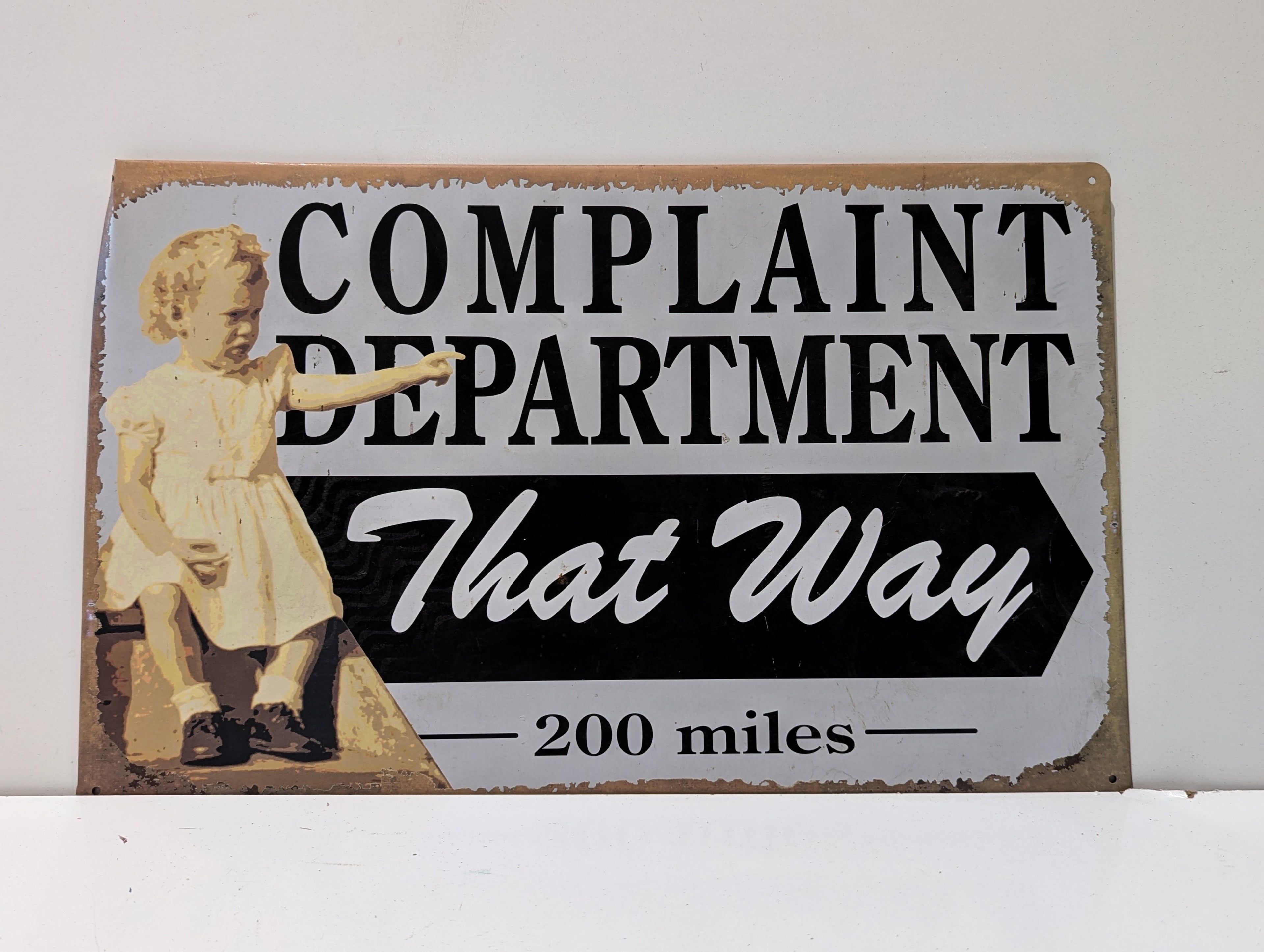 Complaint Department That Way 200 Miles Vintage Style Metal Tin Wall Sign Decor