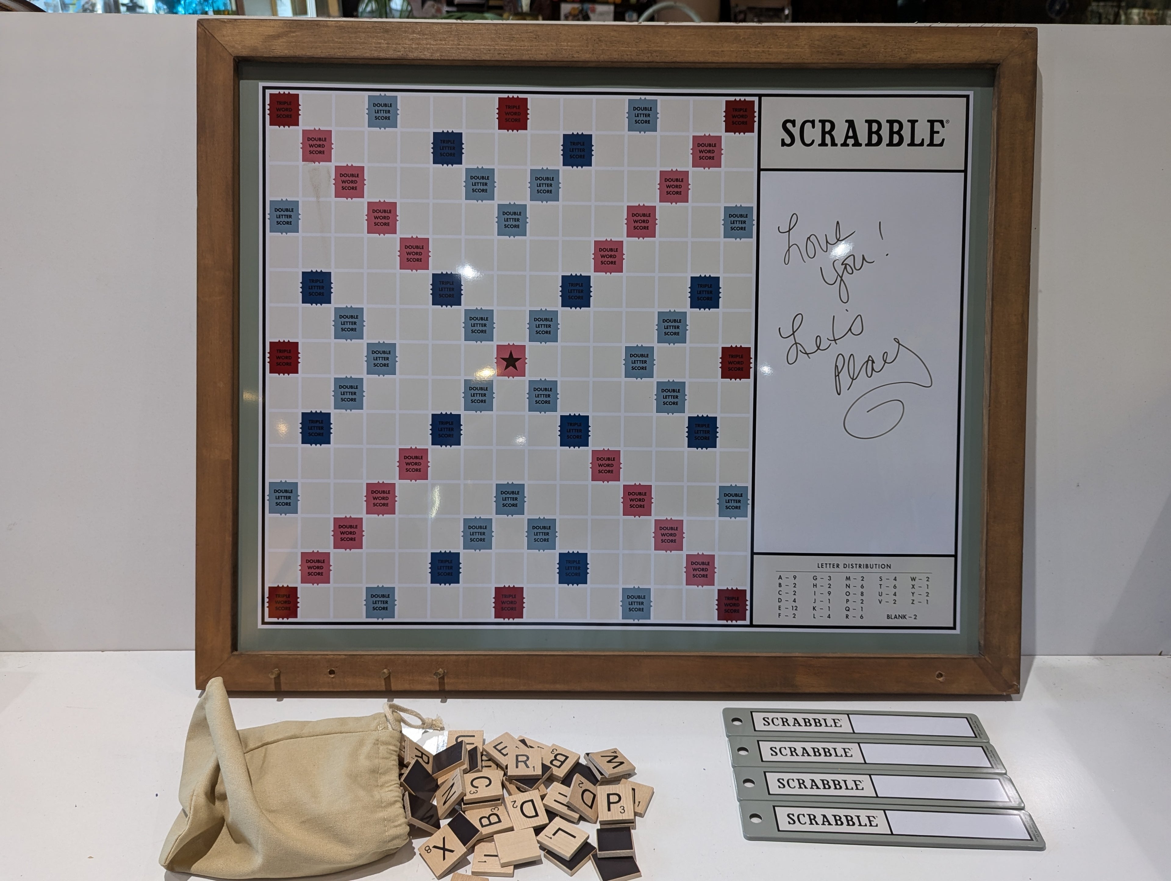 Scrabble Deluxe Framed Wall Game Dry Erase Message Board Complete Home Decor Set