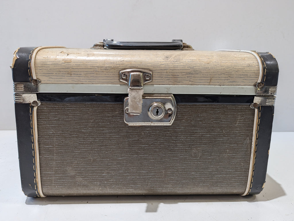 Vintage Train Case Vanity Cosmetic Makeup Storage Box With Mirror Locking Case