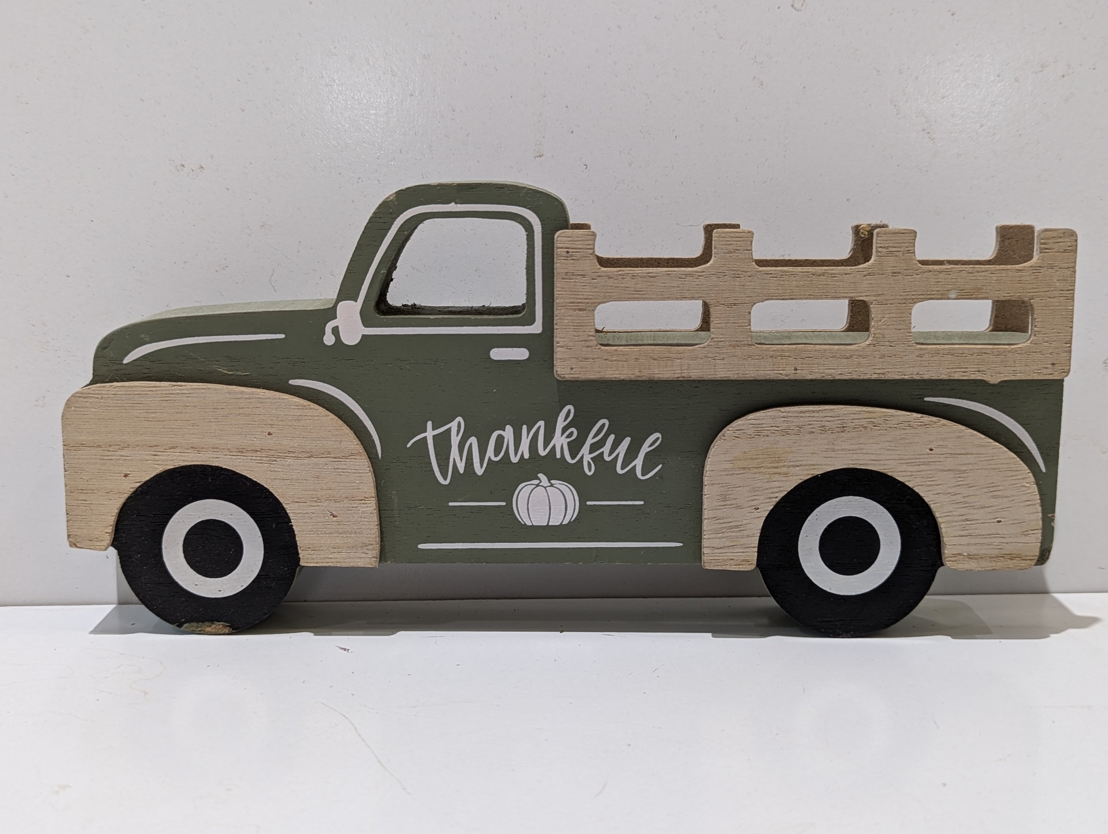 Thankful Pumpkin Farmhouse Wooden Pickup Truck Tabletop Fall Autumn Decor Sign