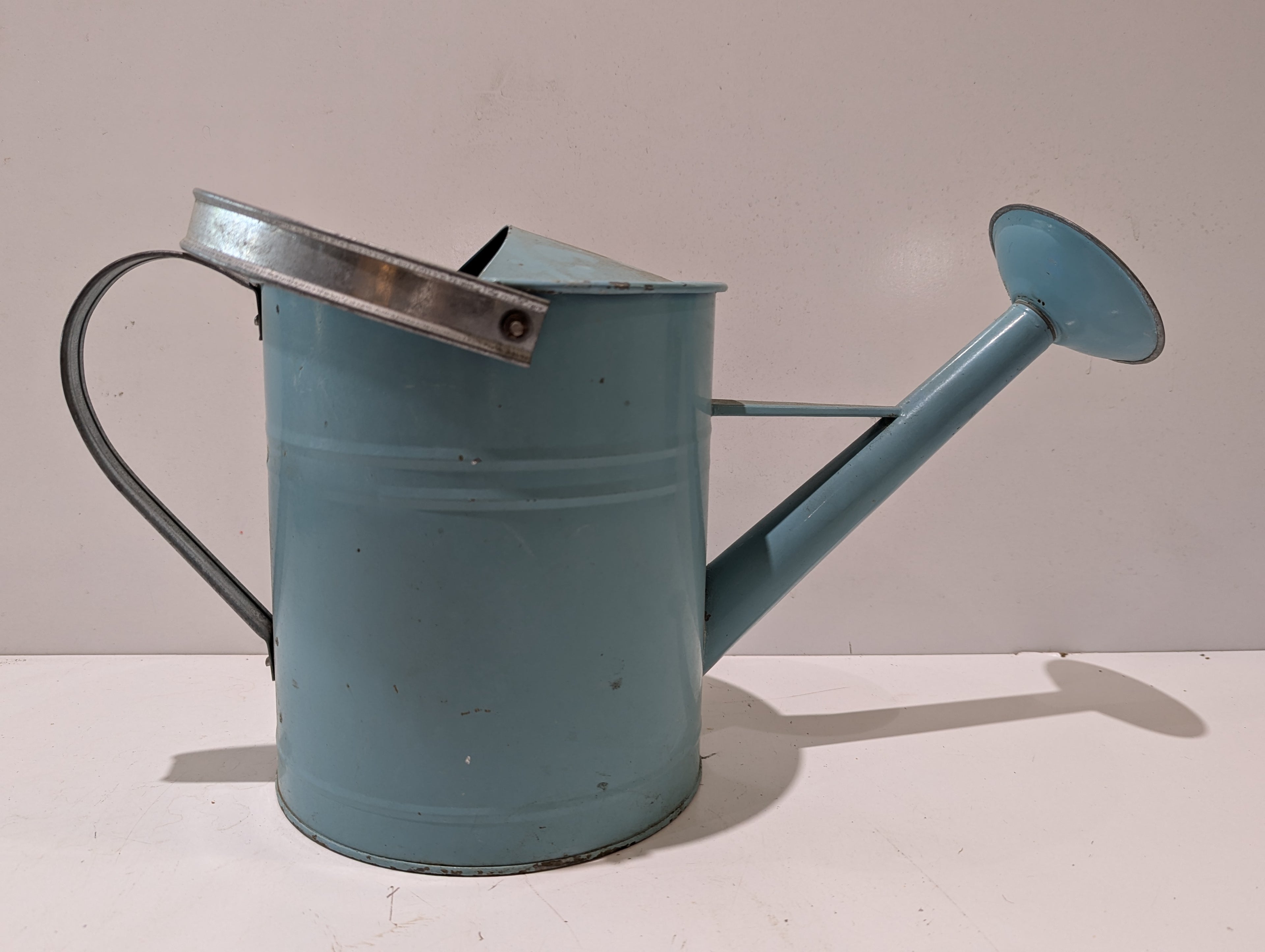Vintage Blue Metal Watering Can With Long Spout Garden Decor Indoor Outdoor Planter