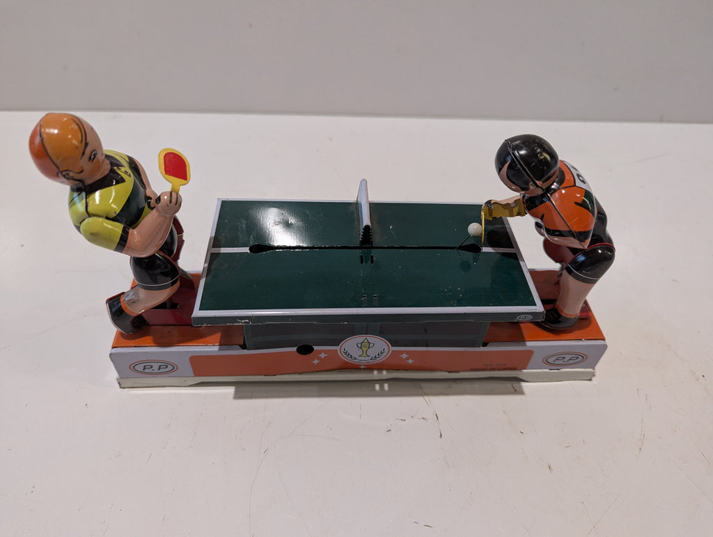 Vintage Tin Lithograph Mechanical Table Tennis Ping Pong Game Wind-Up Toy MS-358