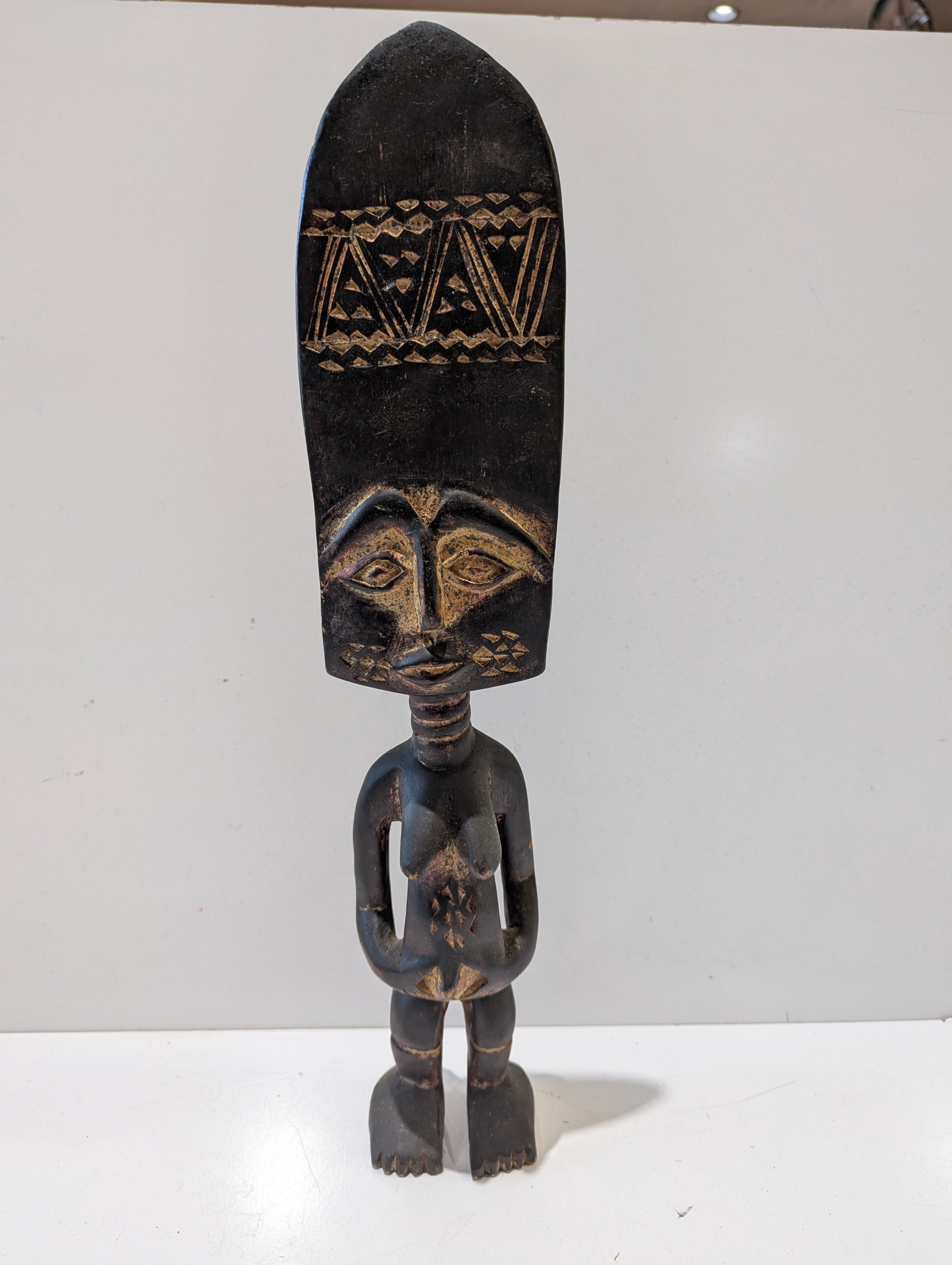 Hand Carved African Tribal Female Fertility Figure Wood Sculpture Ethnic Folk Art