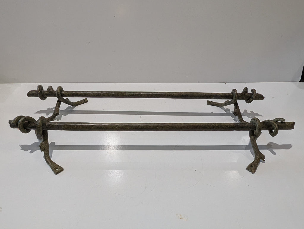 Vintage Hand Forged Wrought Iron Curtain Rod Twisted Finials Rustic Hardware 78