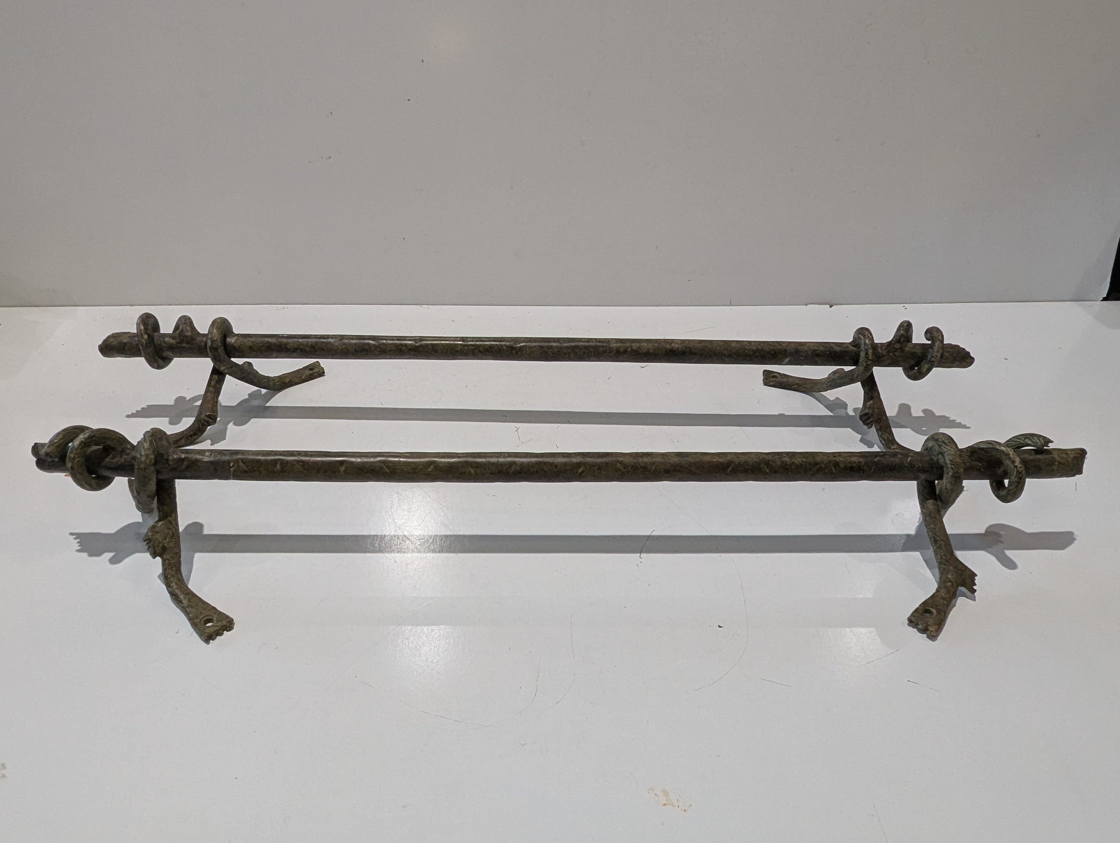 Vintage Hand Forged Wrought Iron Curtain Rod Twisted Finials Rustic Hardware 78