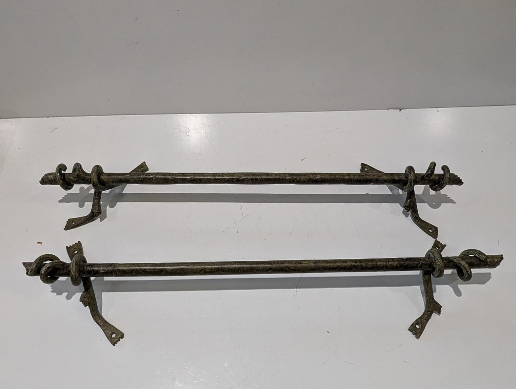 Vintage Hand Forged Wrought Iron Curtain Rod Twisted Finials Rustic Hardware 78