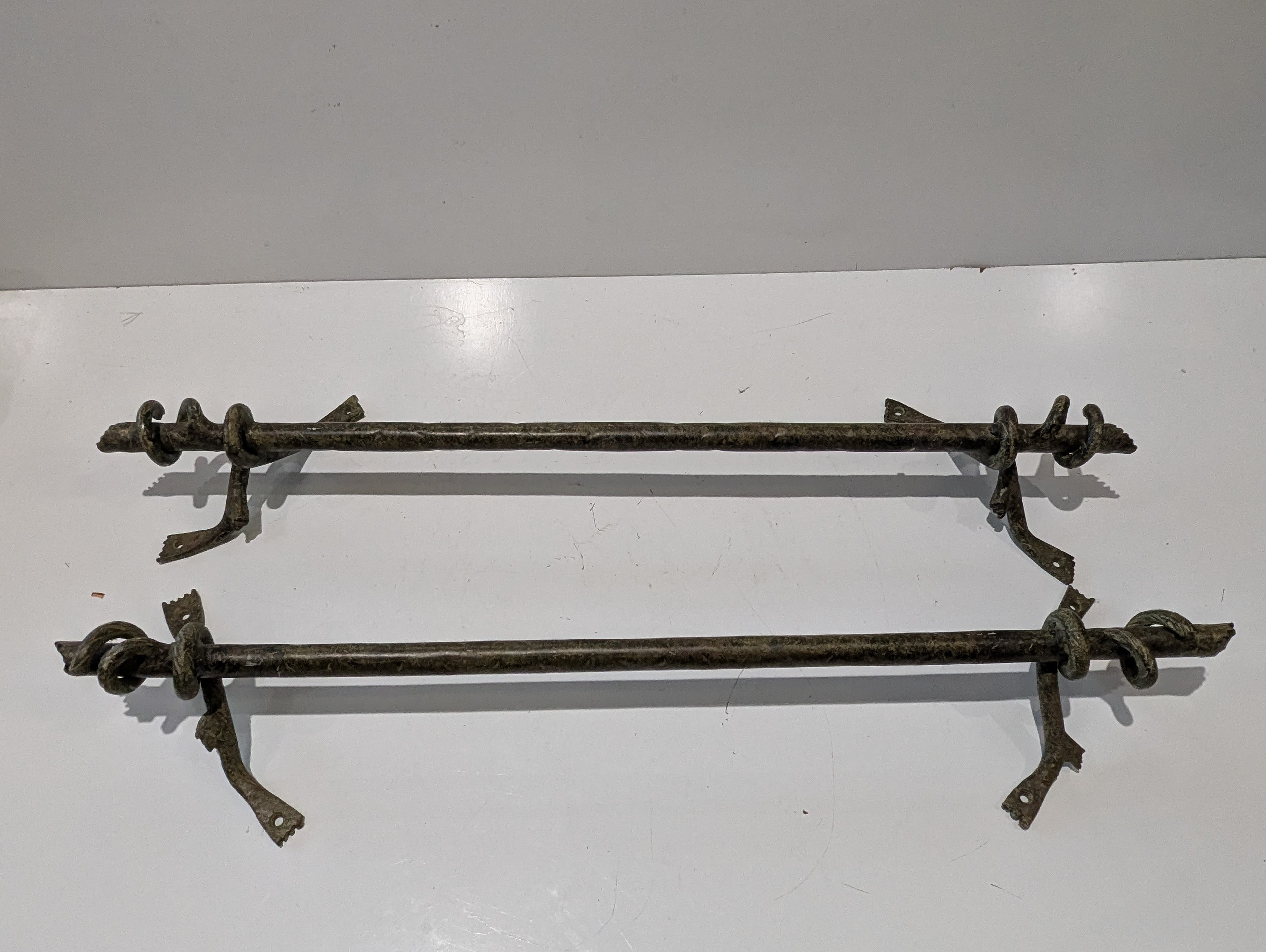 Vintage Hand Forged Wrought Iron Curtain Rod Twisted Finials Rustic Hardware 78