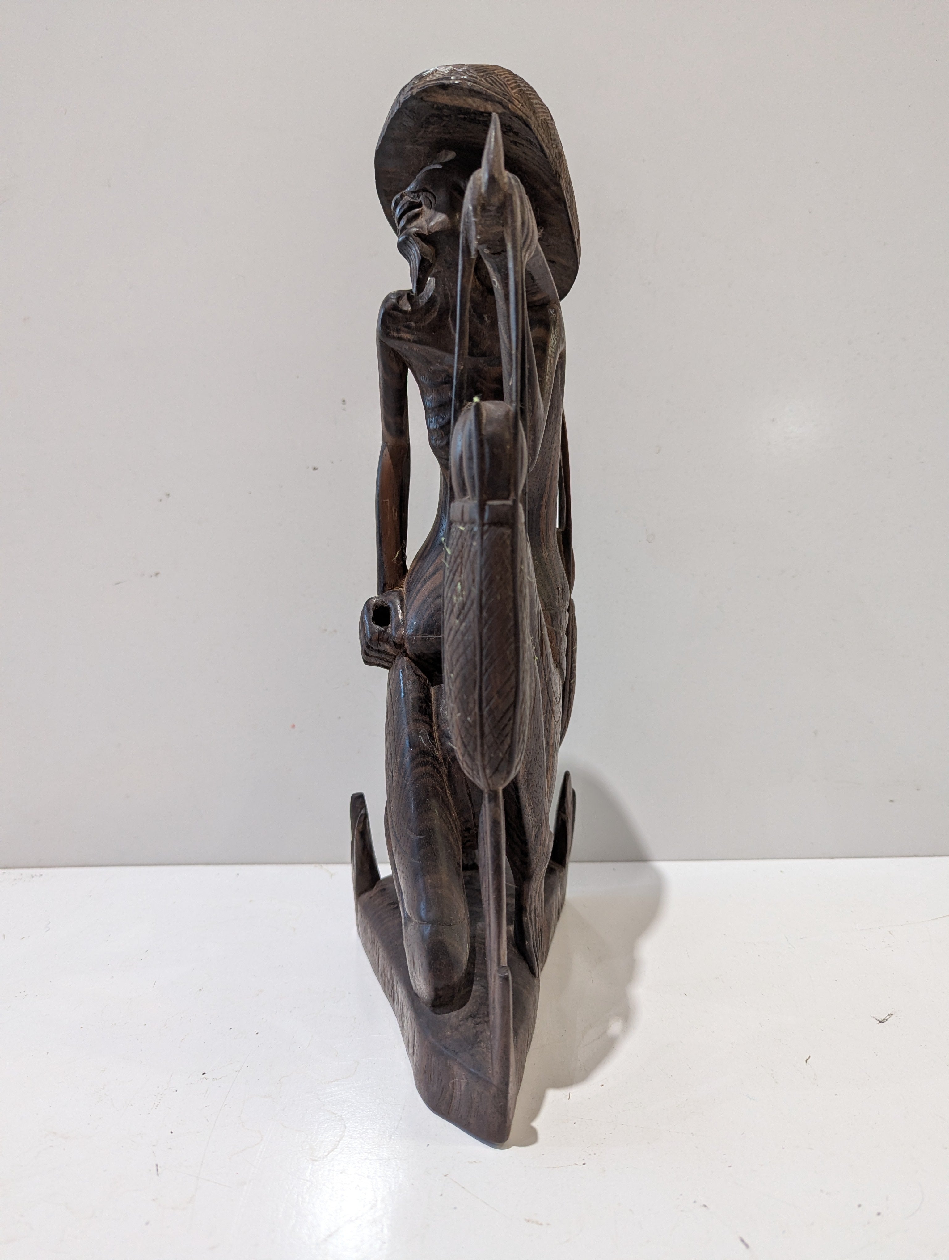 Vintage Hand Carved Wooden Farmer Figure Rice Harvester Folk Art Sculpture Decor