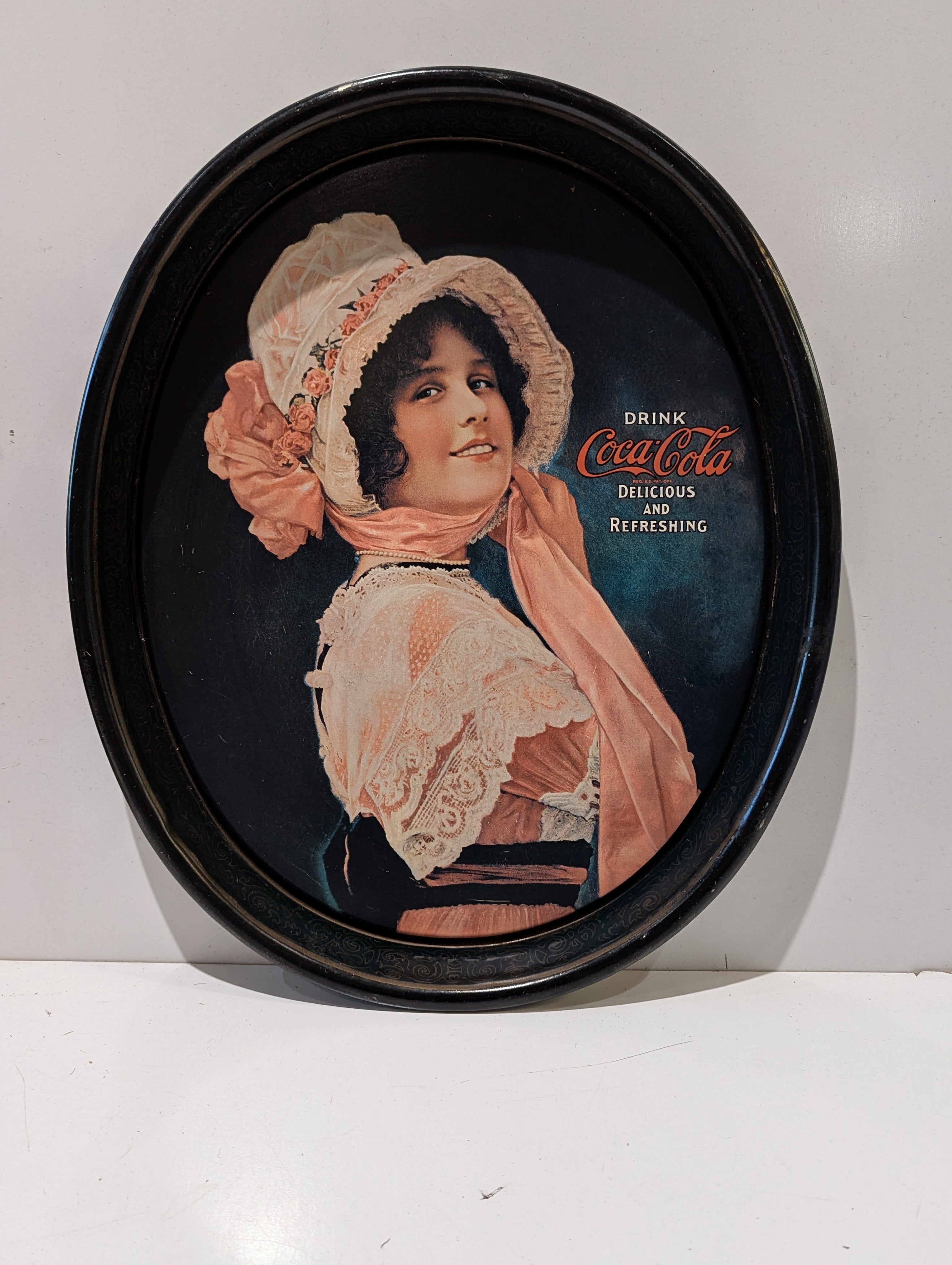 Vintage Coca-Cola Oval Metal Serving Tray Victorian Lady Delicious And Refreshing