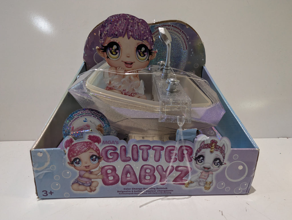 MGA Glitter Babyz Color Change Bubbling Bathtub Playset Doll Bath Tub Complete