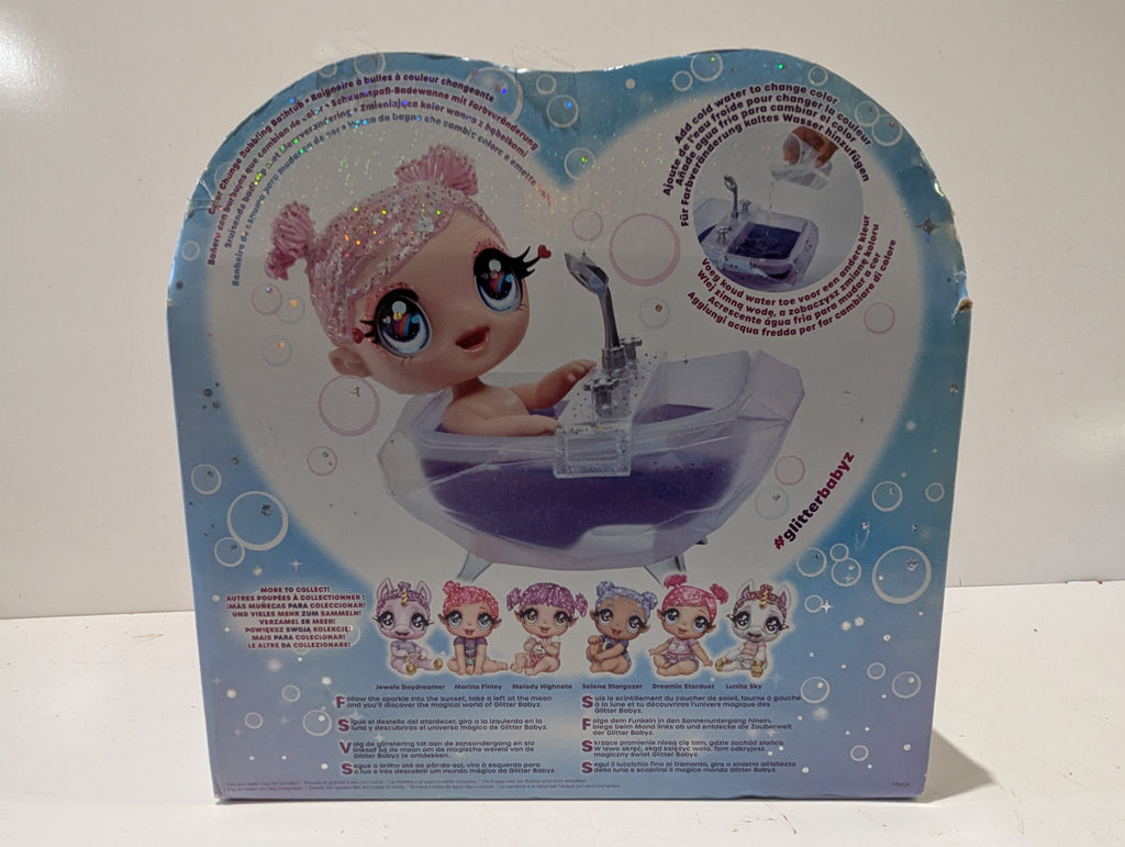 MGA Glitter Babyz Color Change Bubbling Bathtub Playset Doll Bath Tub Complete