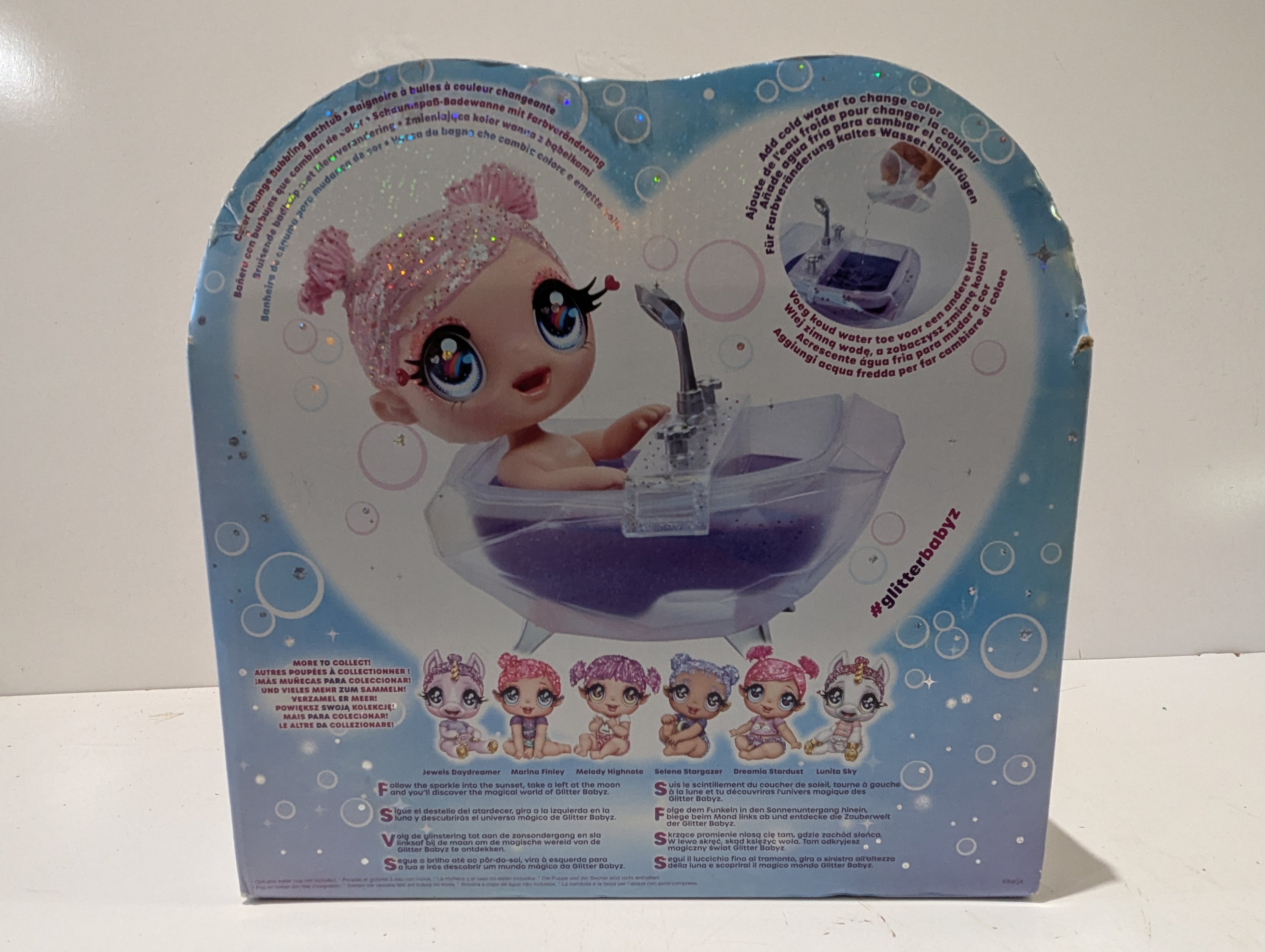 MGA Glitter Babyz Color Change Bubbling Bathtub Playset Doll Bath Tub Complete