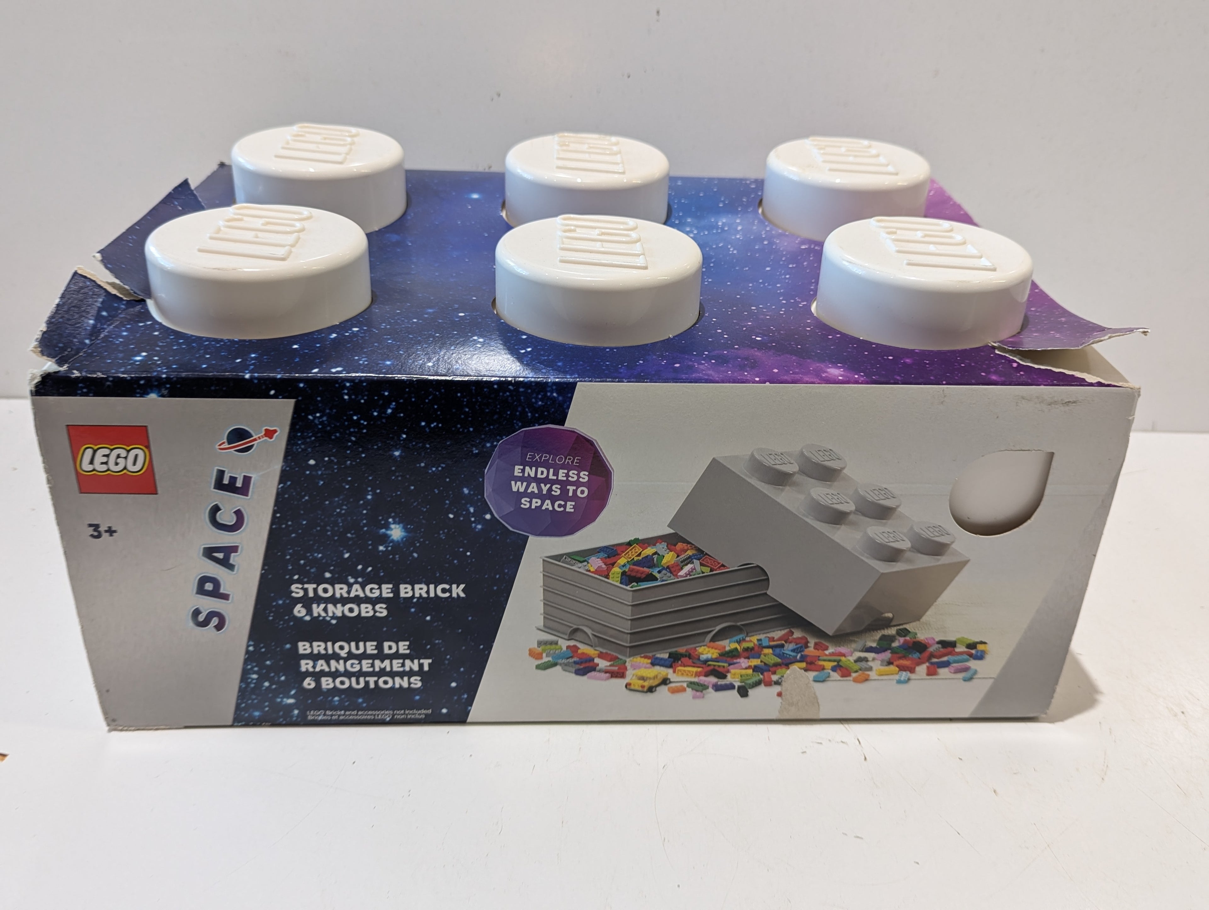 LEGO Storage Brick 6 Knob White Organizer Box Space Edition Stackable Container
