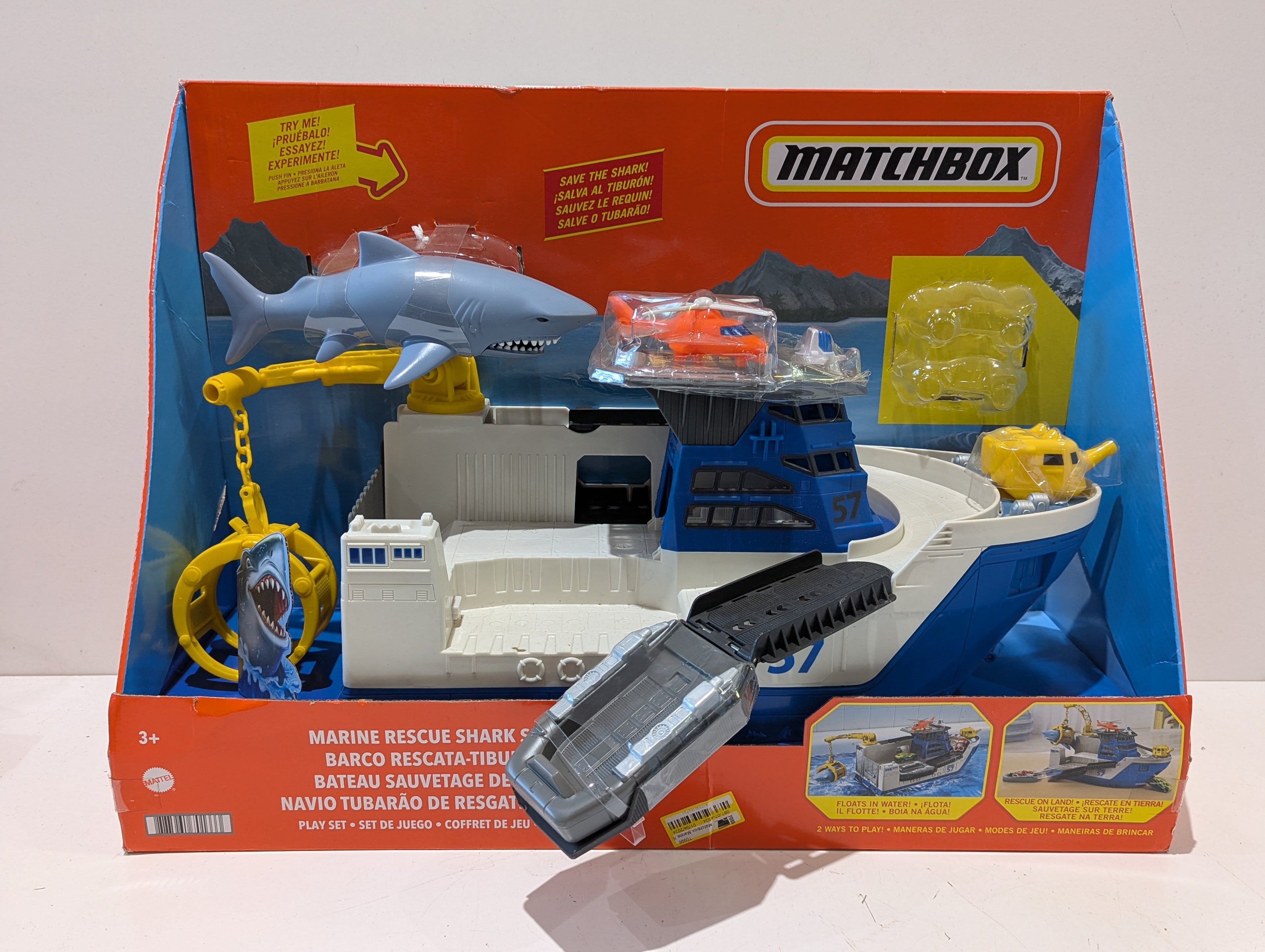 Matchbox Marine Rescue Shark Ship Playset Boat With Shark Vehicles Mattel Ages 3+