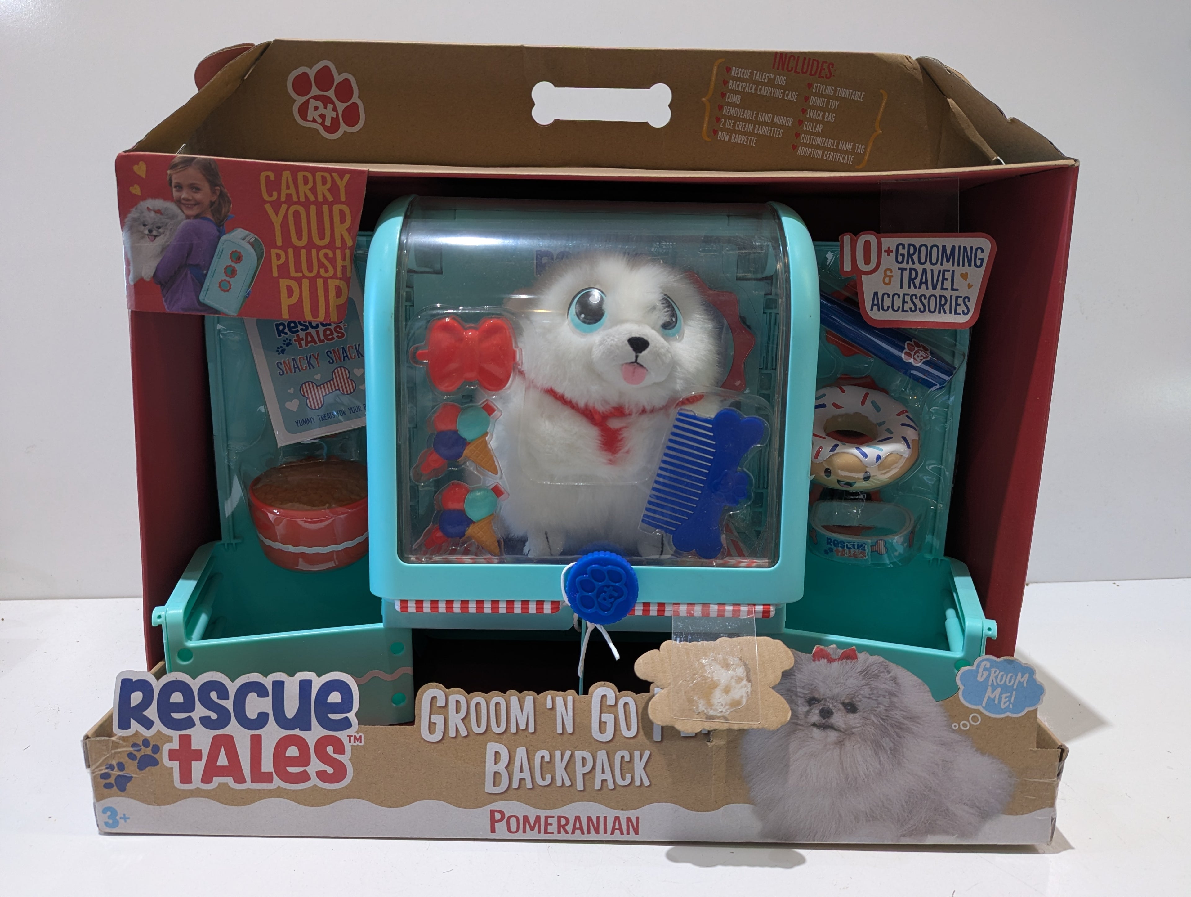 Rescue Tales Groom 'N Go Backpack Pomeranian Plush Pet Carrier Playset With Accessories
