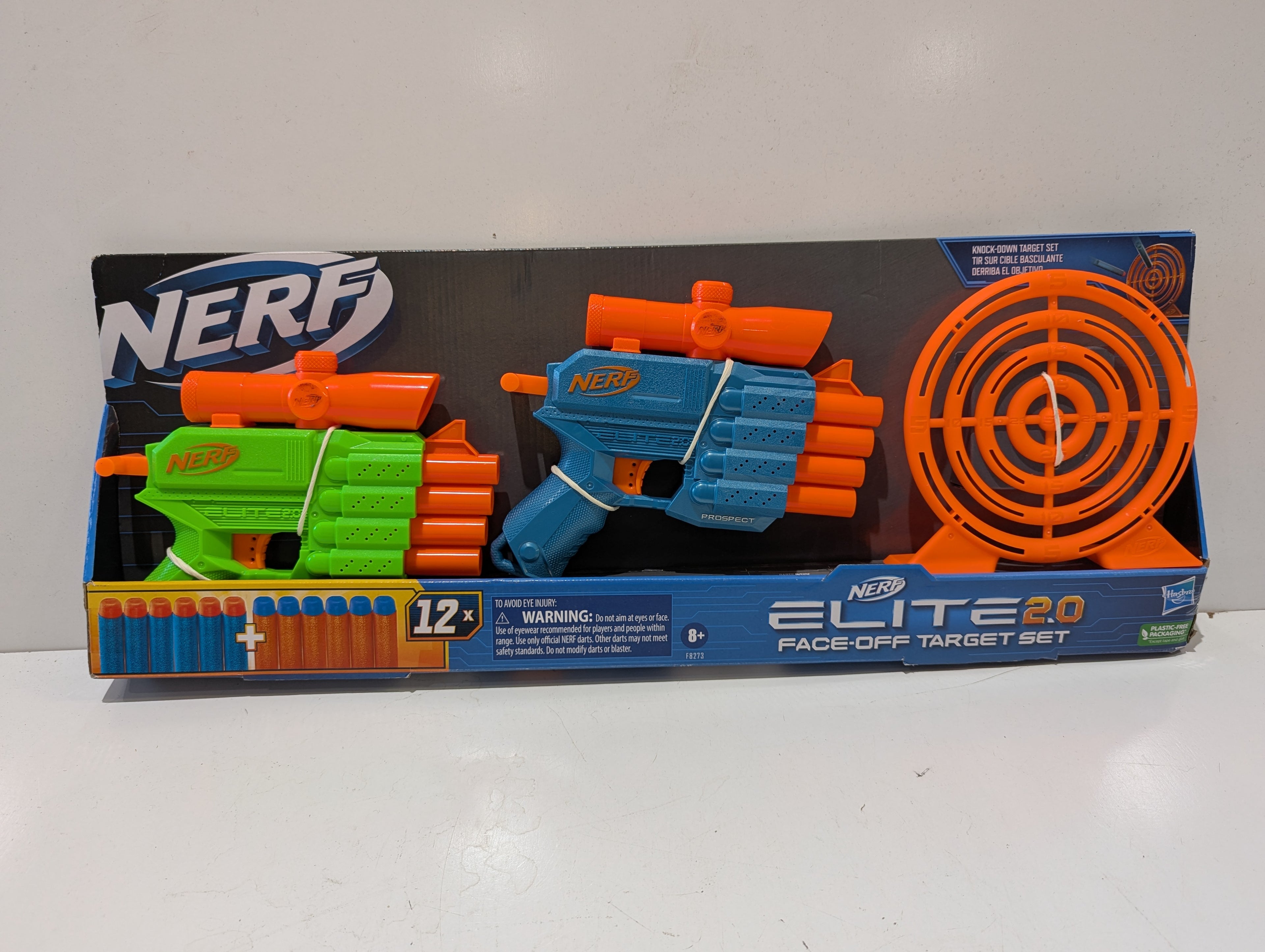 Nerf Elite 2.0 Face-Off Target Set Dual Blasters 12 Darts Knock-Down Target