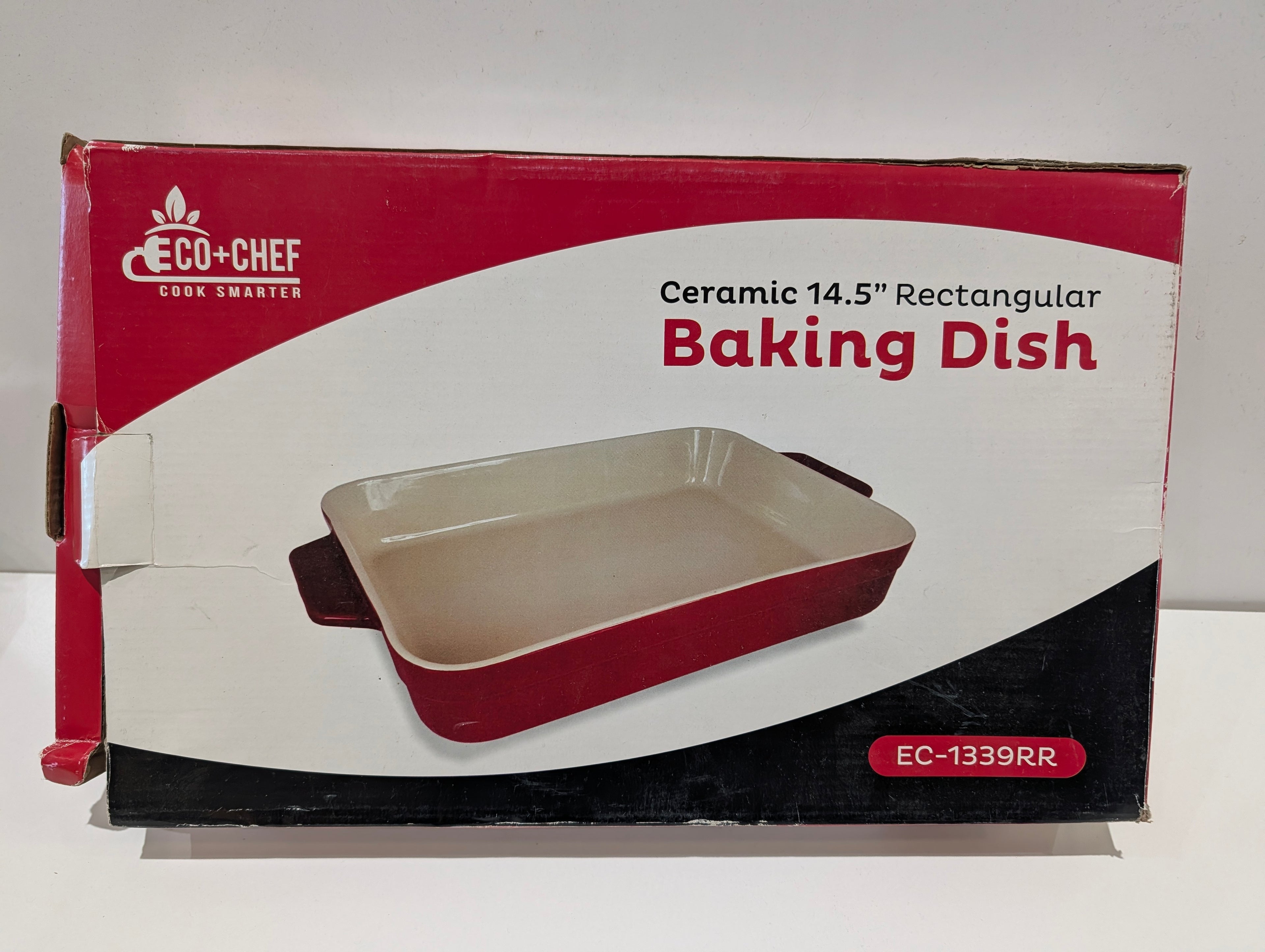 Eco+Chef 14.5 Inch Ceramic Rectangular Baking Dish EC-1339RR Red Stoneware Baker
