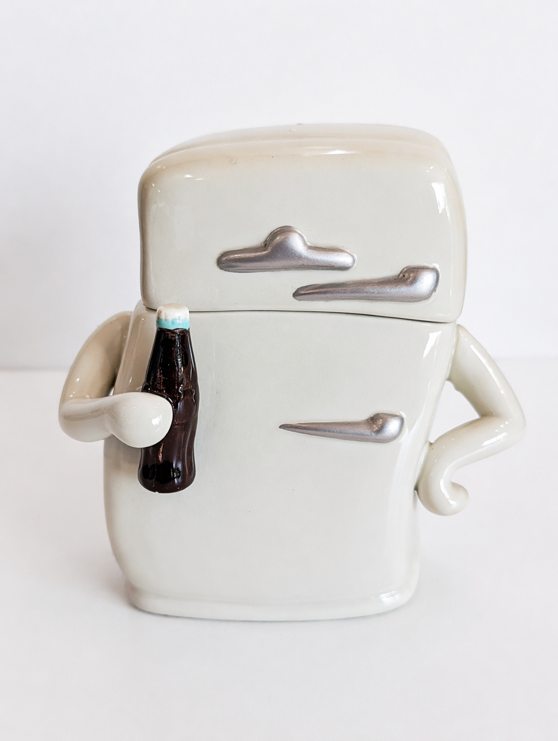 Vintage Ceramic Character Cookie Jar Soda Bottle Figural Kitchen Decor Storage