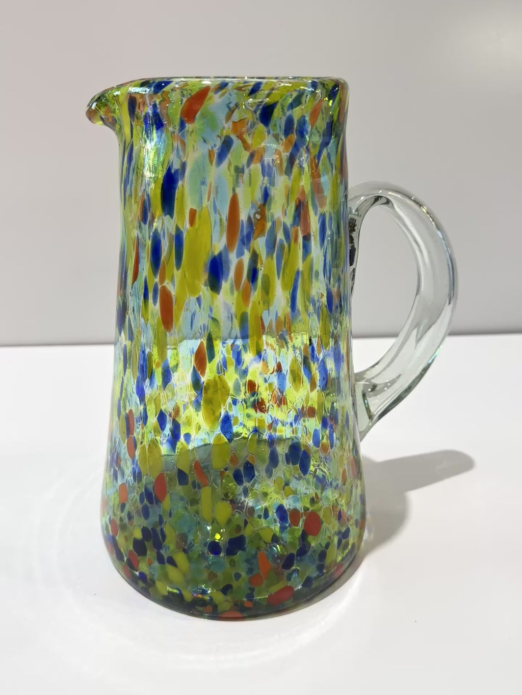 Hand Blown Art Glass Pitcher Multicolor Confetti Spatter Decorative Vase