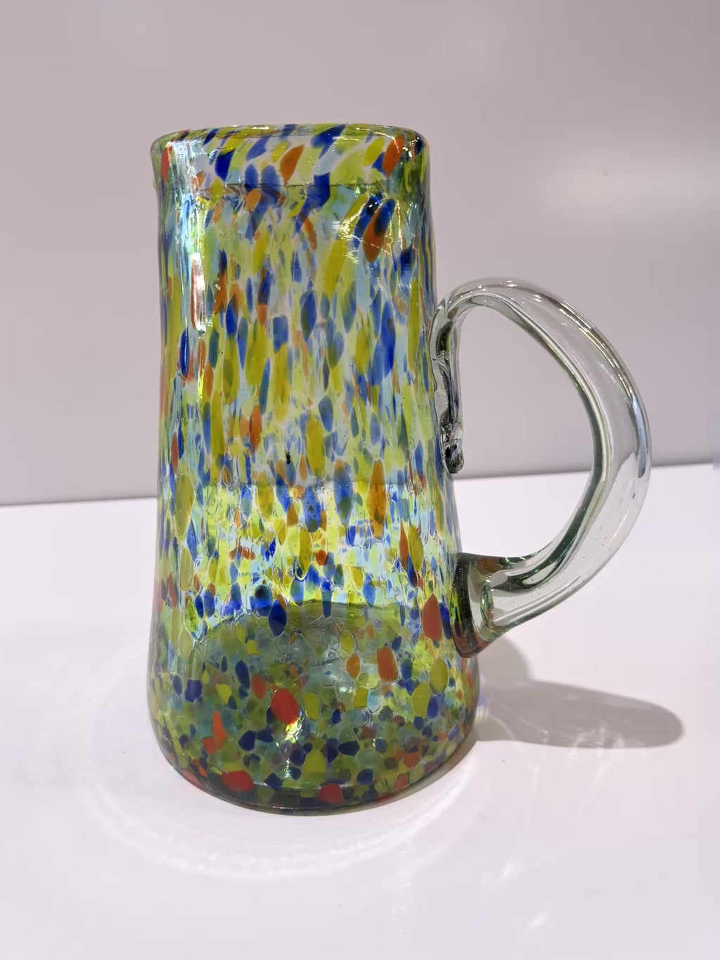 Hand Blown Art Glass Pitcher Multicolor Confetti Spatter Decorative Vase
