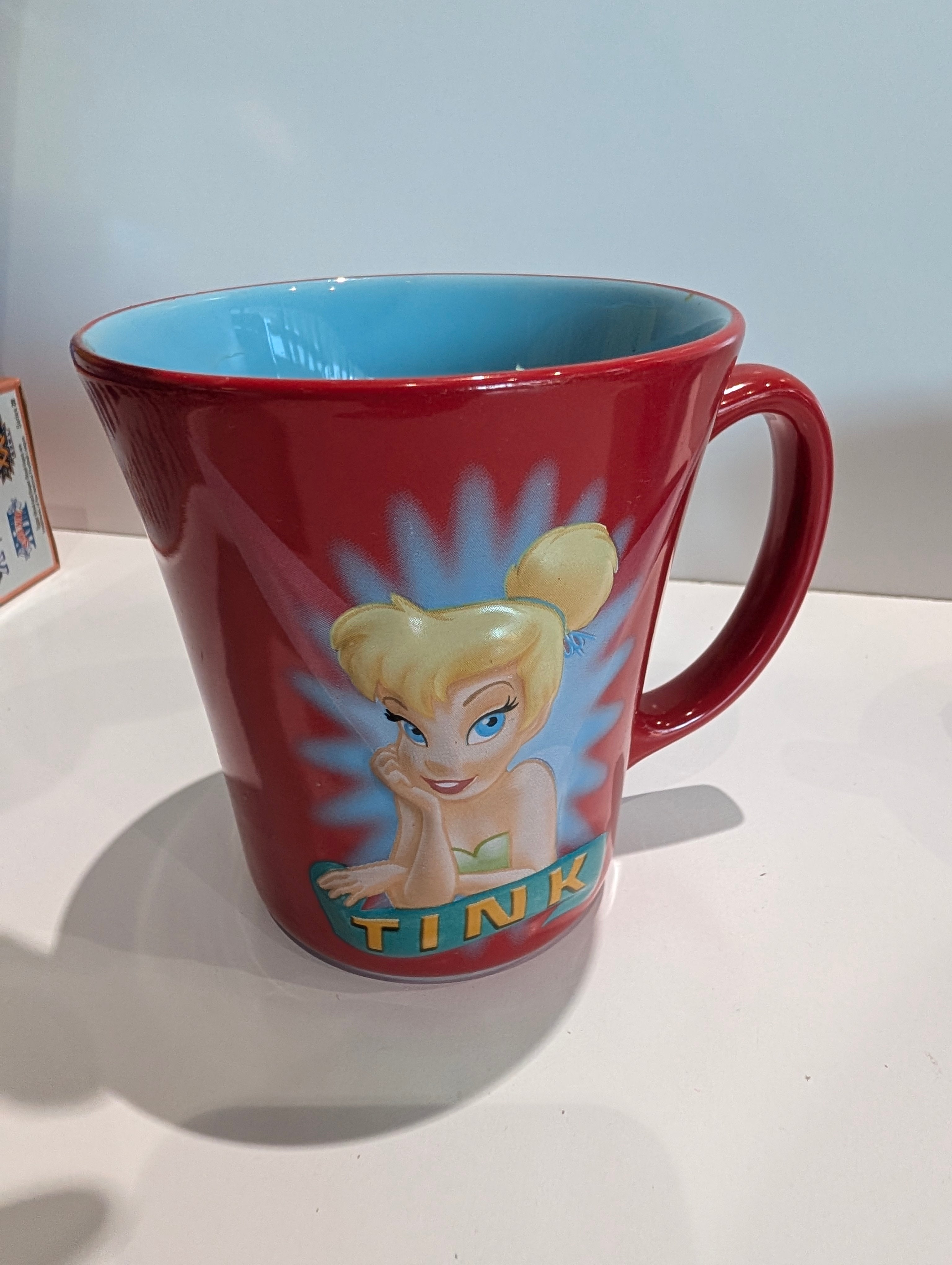 Disney Tinker Bell Red Blue Ceramic Coffee Mug Large Character Cup Collectible