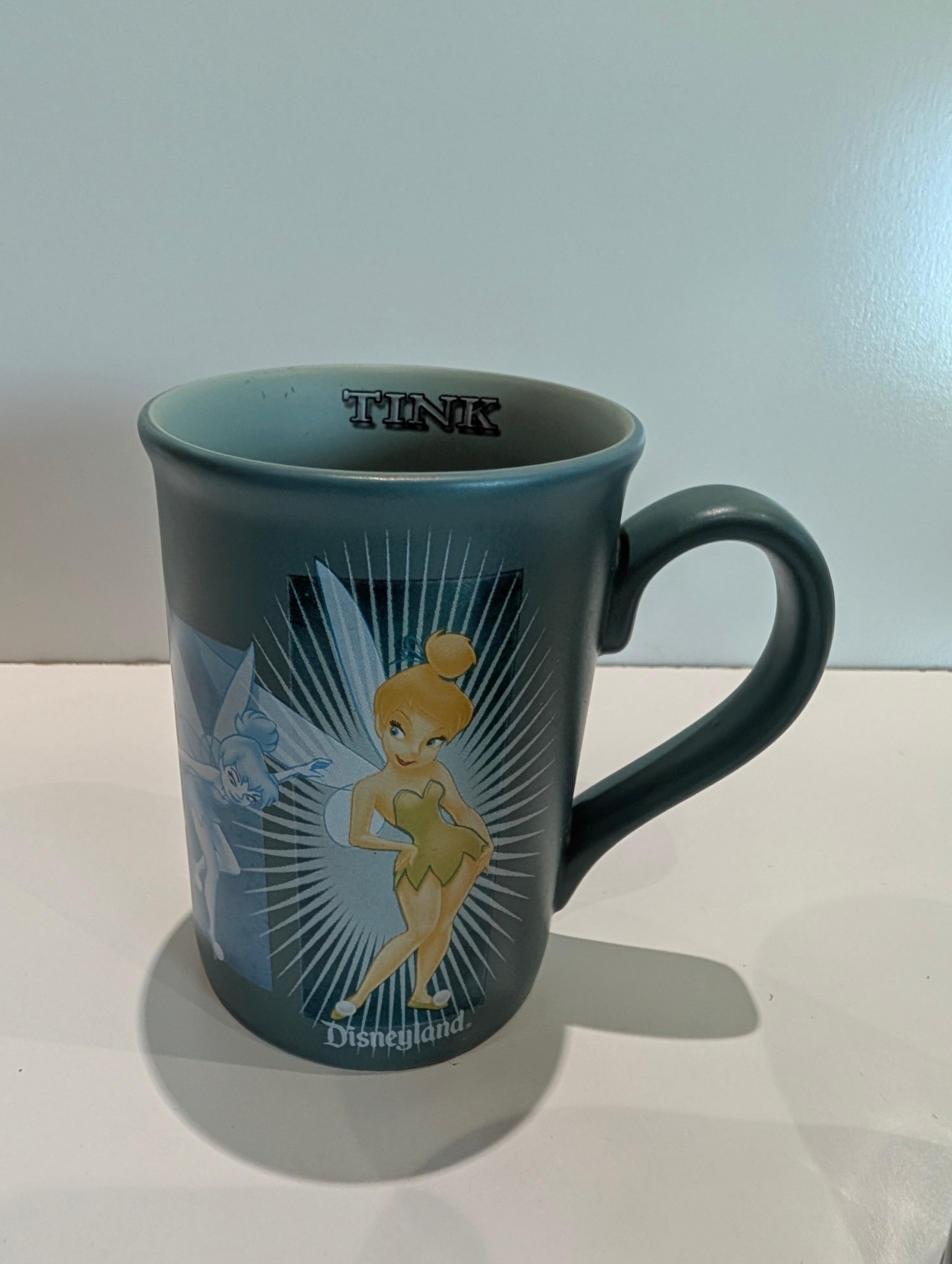Disneyland Tinker Bell Ceramic Coffee Mug Gray Green Interior Theme Park Cup