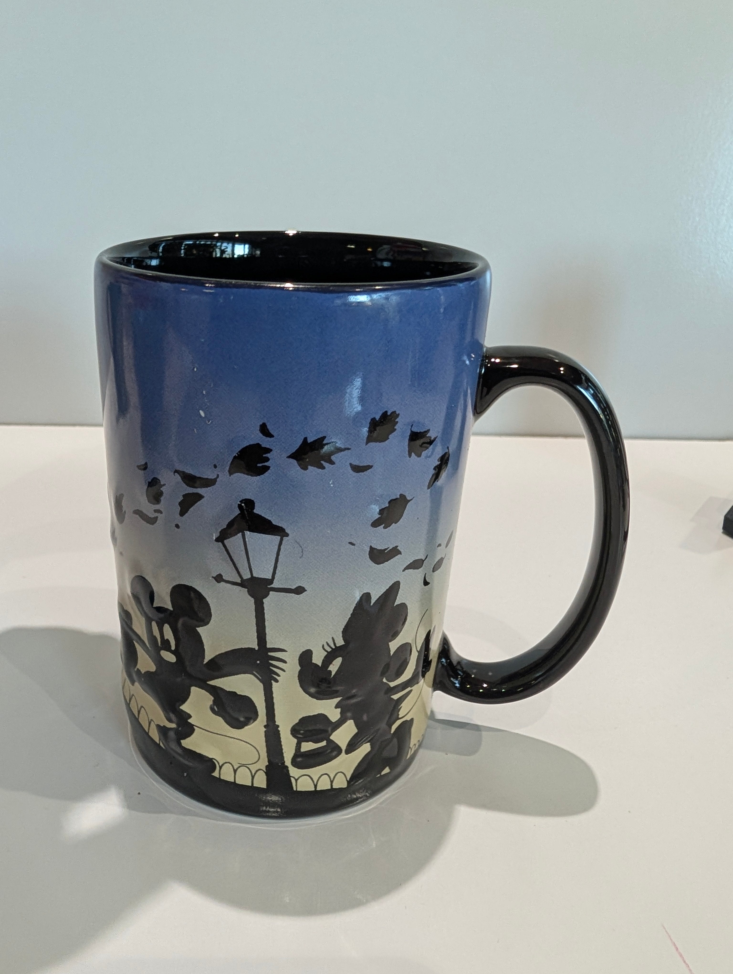 Disney Mickey Minnie Mouse Silhouette Ceramic Coffee Mug Evening Park Scene Cup