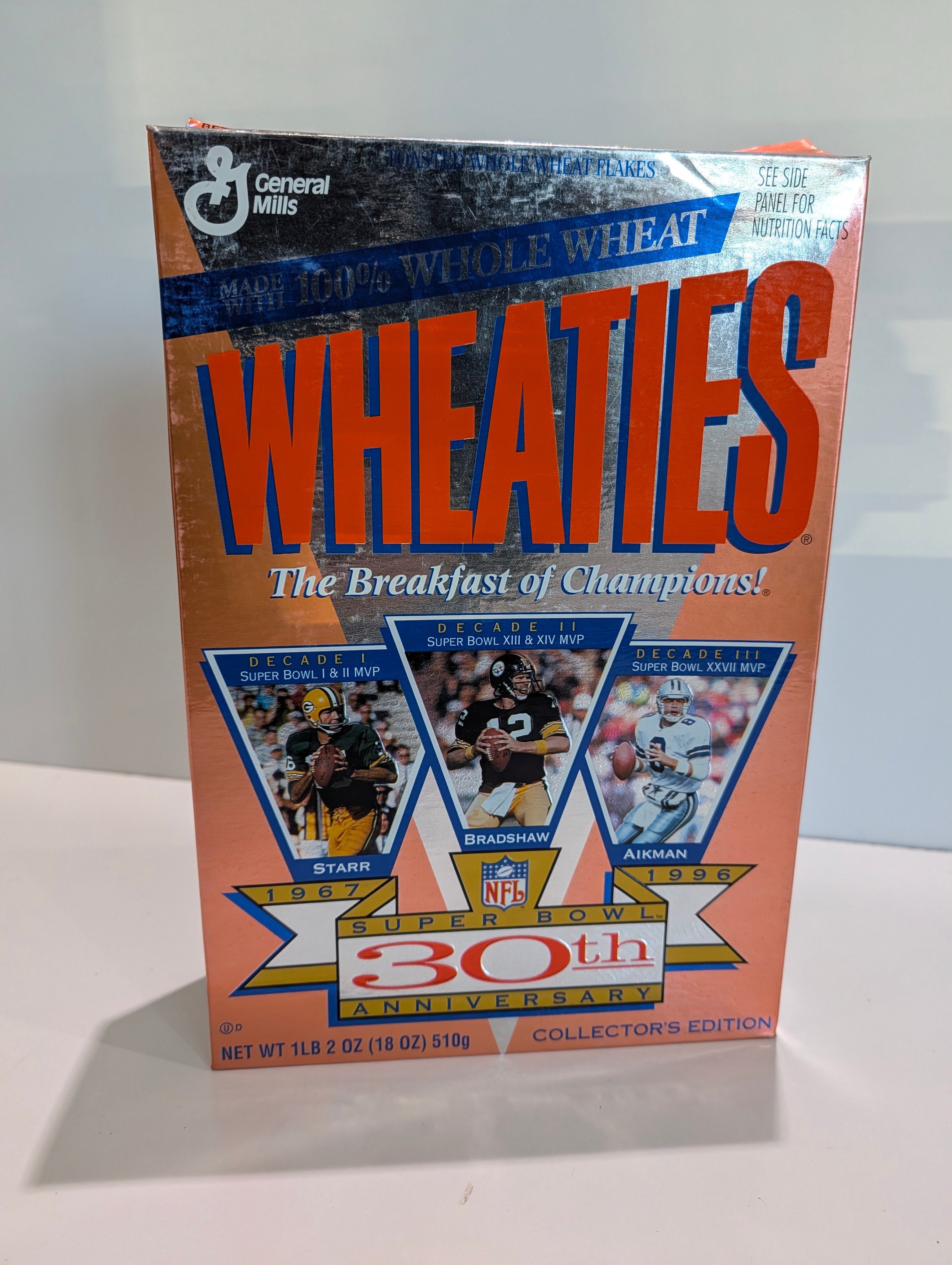 1996 Wheaties Super Bowl 30th Anniversary Collector Cereal Box NFL Starr Bradshaw