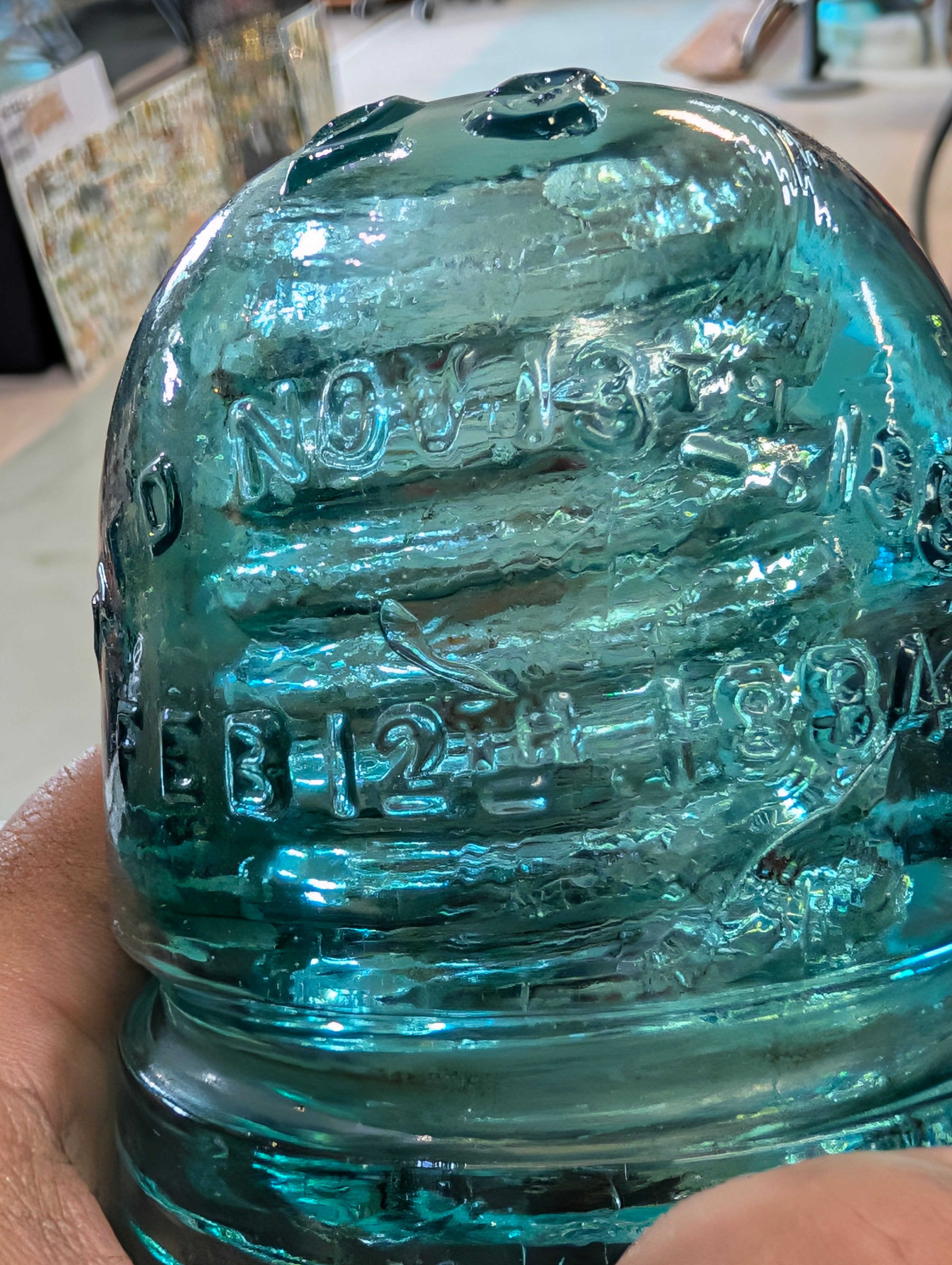 Vintage Brookfield No 20 Aqua Glass Insulator Embossed CD 121 Utility Collectible
