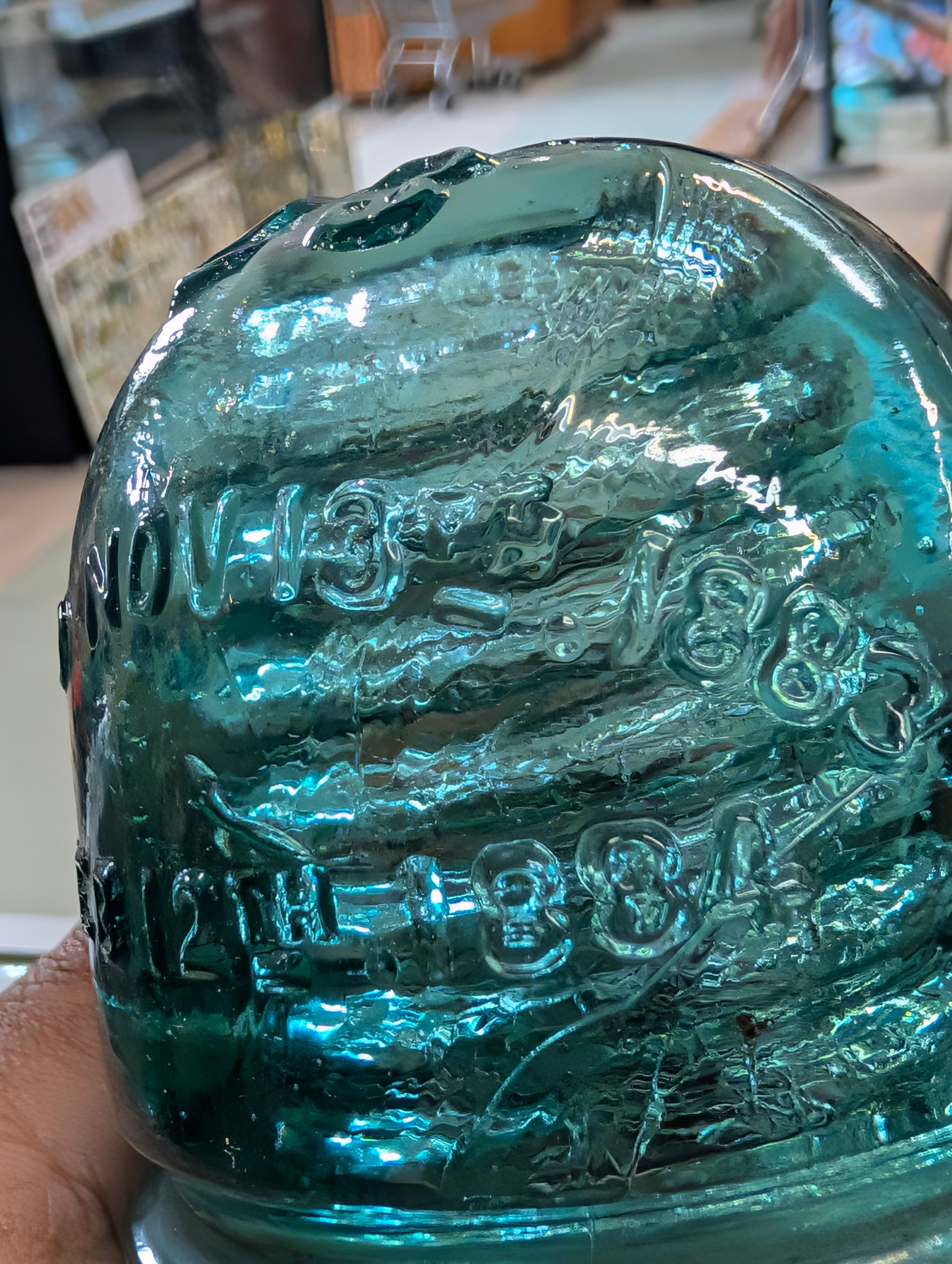 Vintage Brookfield No 20 Aqua Glass Insulator Embossed CD 121 Utility Collectible
