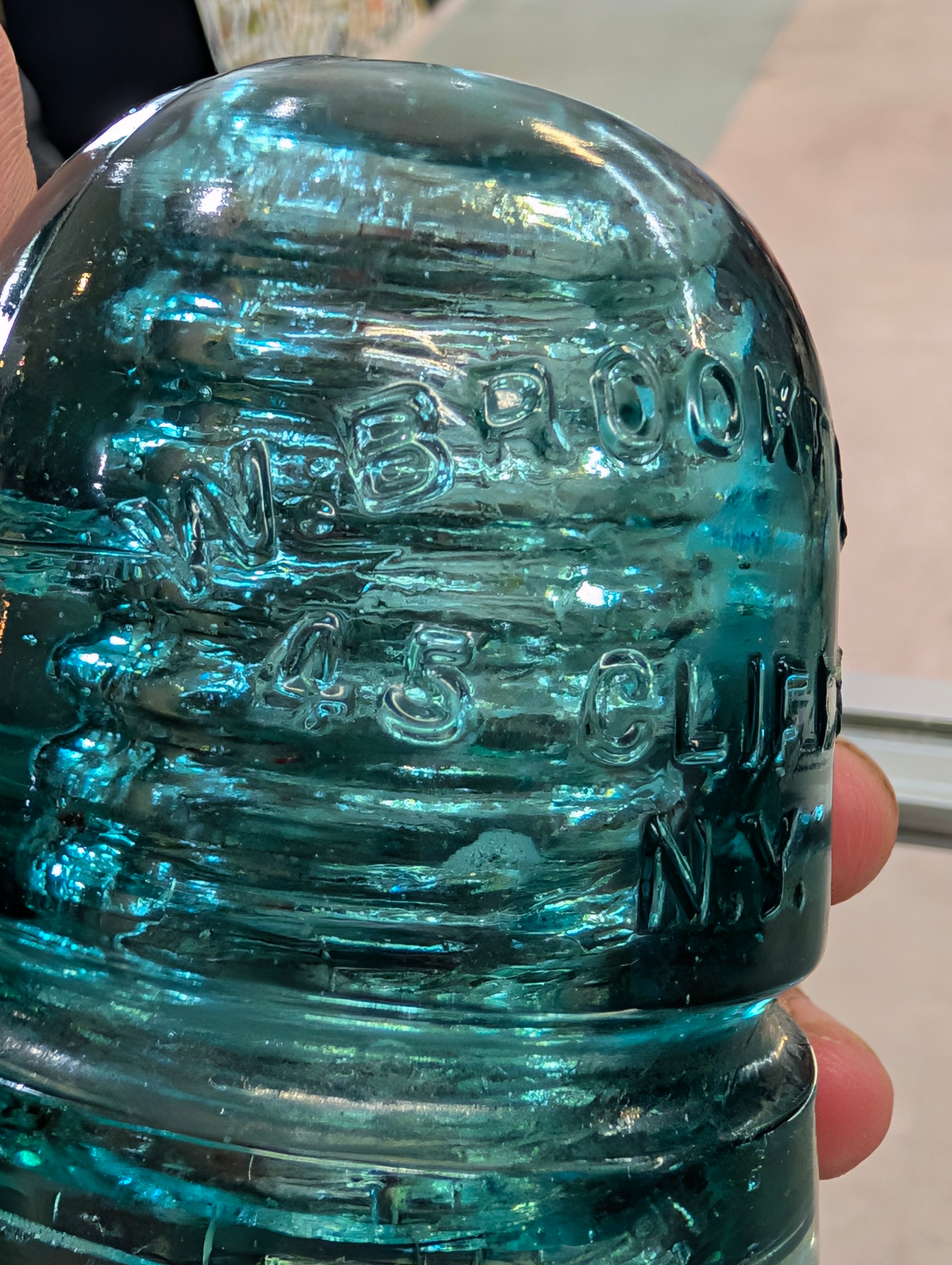 Vintage Brookfield No 20 Aqua Glass Insulator Embossed CD 121 Utility Collectible