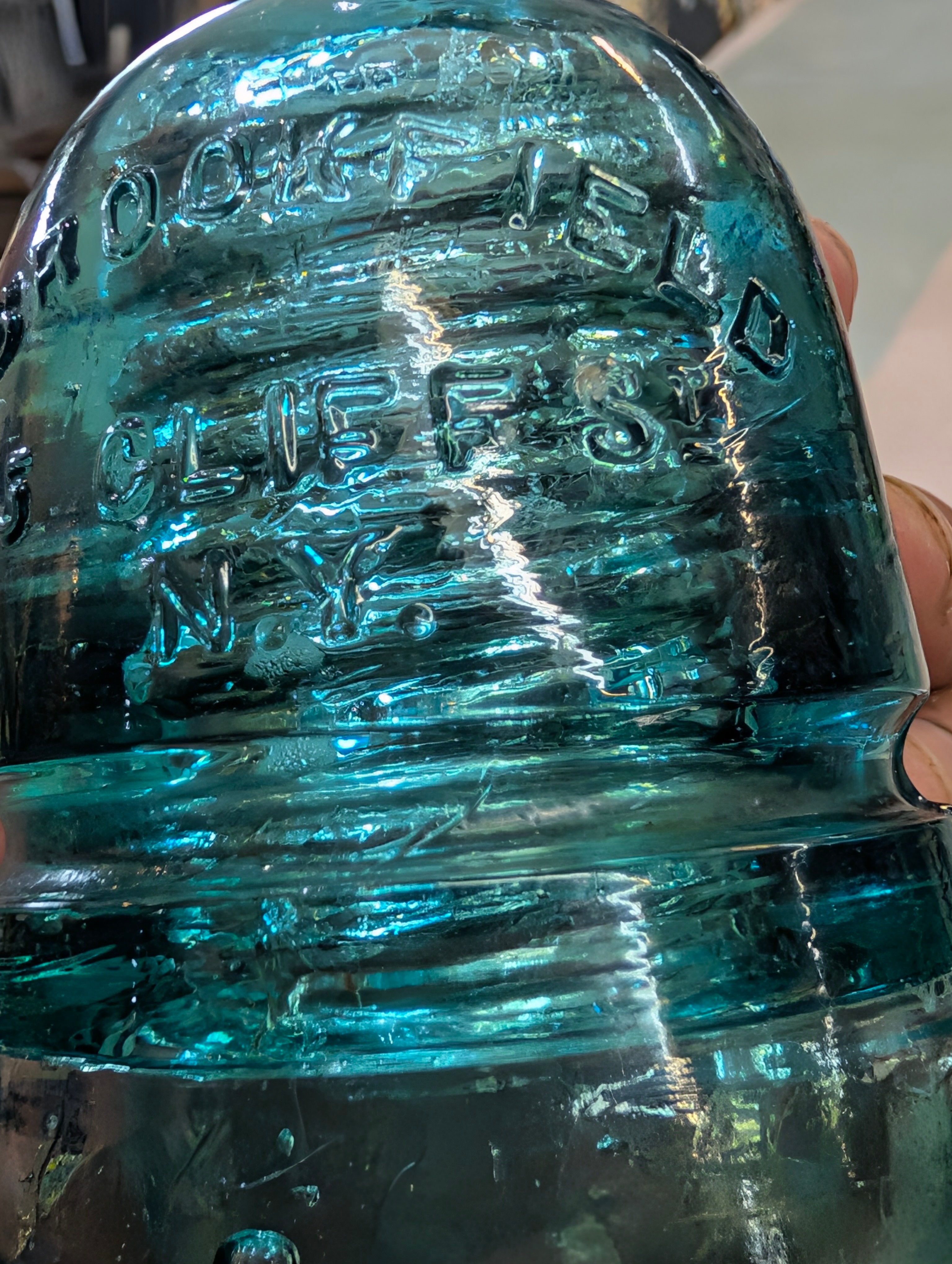 Vintage Brookfield No 20 Aqua Glass Insulator Embossed CD 121 Utility Collectible