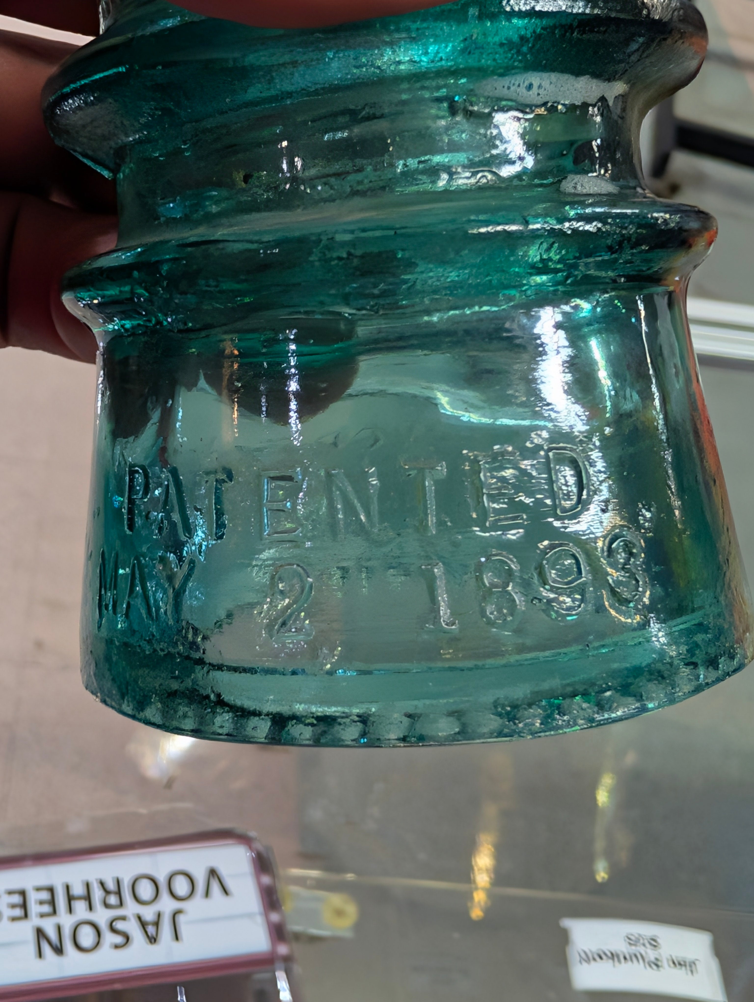 Antique Hemingray No 16 Aqua Glass Insulator Patented May 2 1893 H.G.Co CD 162