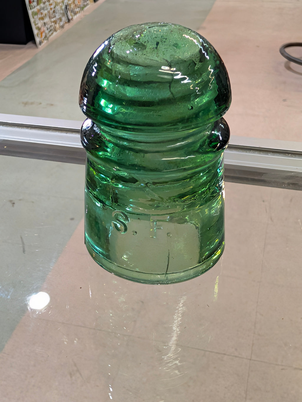 Vintage A.T.&T Aqua Green Glass Telegraph Insulator Embossed Utility Collectible