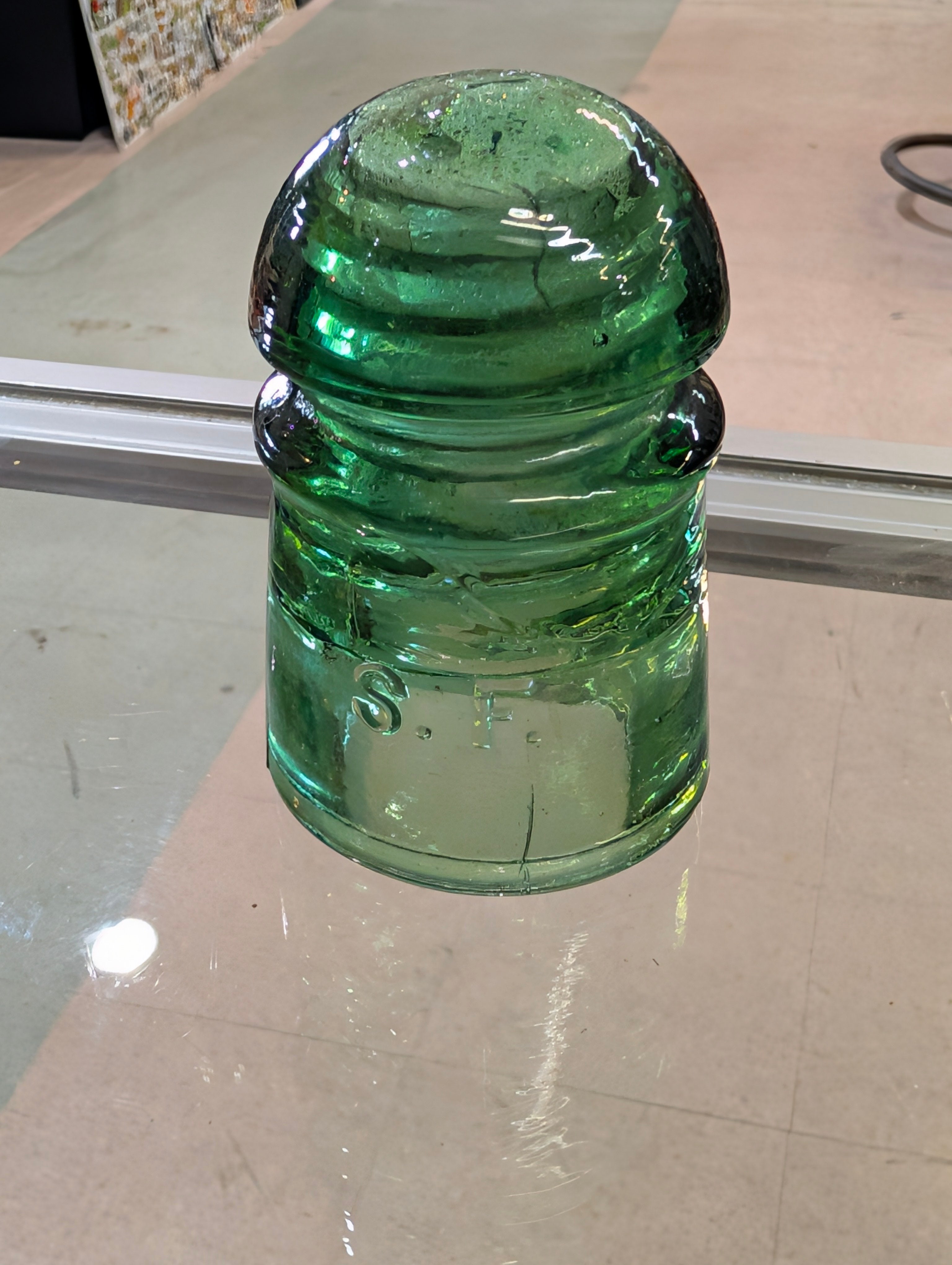Vintage A.T.&T Aqua Green Glass Telegraph Insulator Embossed Utility Collectible