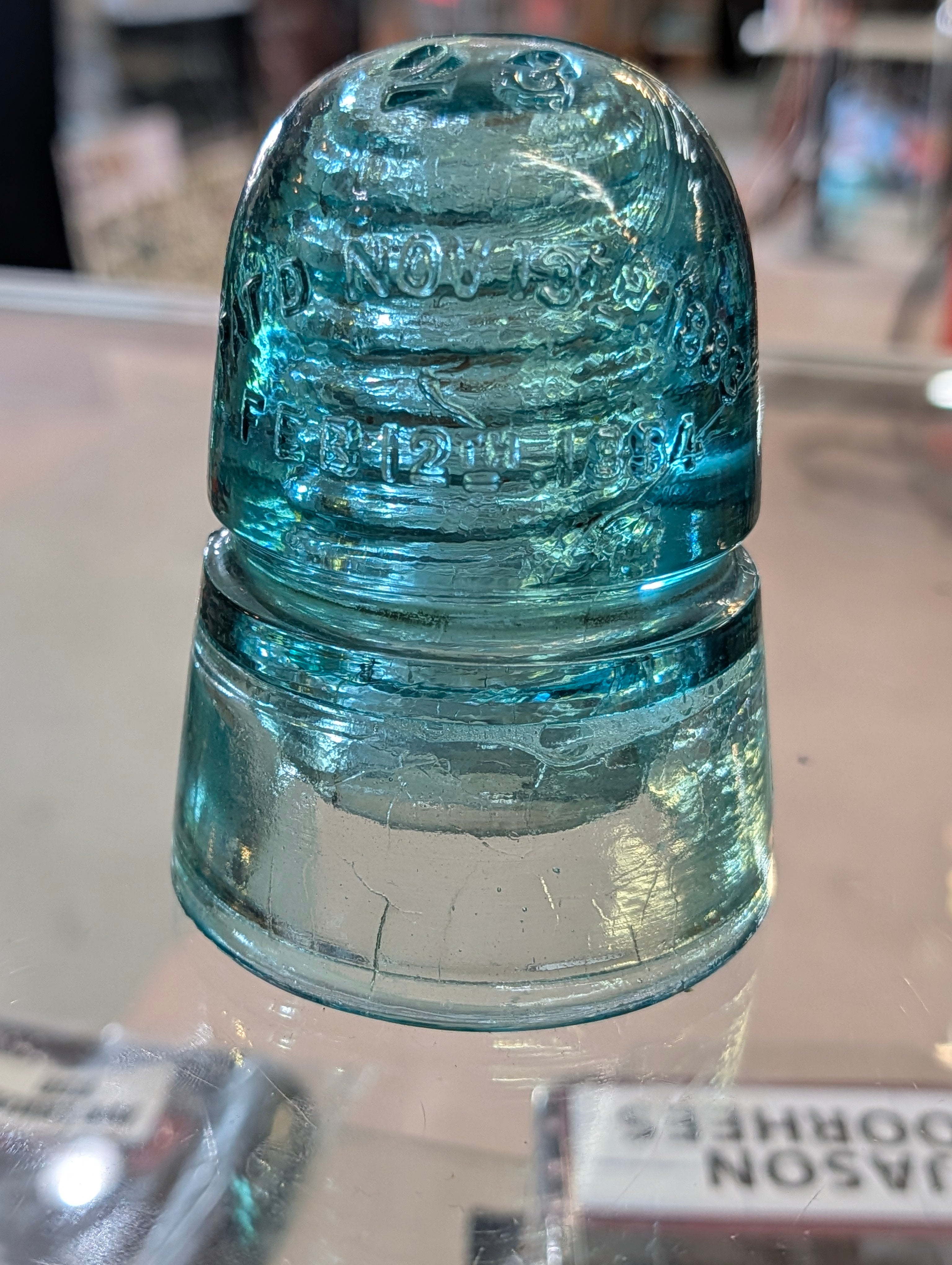 Vintage Brookfield No 20 Aqua Glass Insulator Embossed CD 121 Utility Collectible