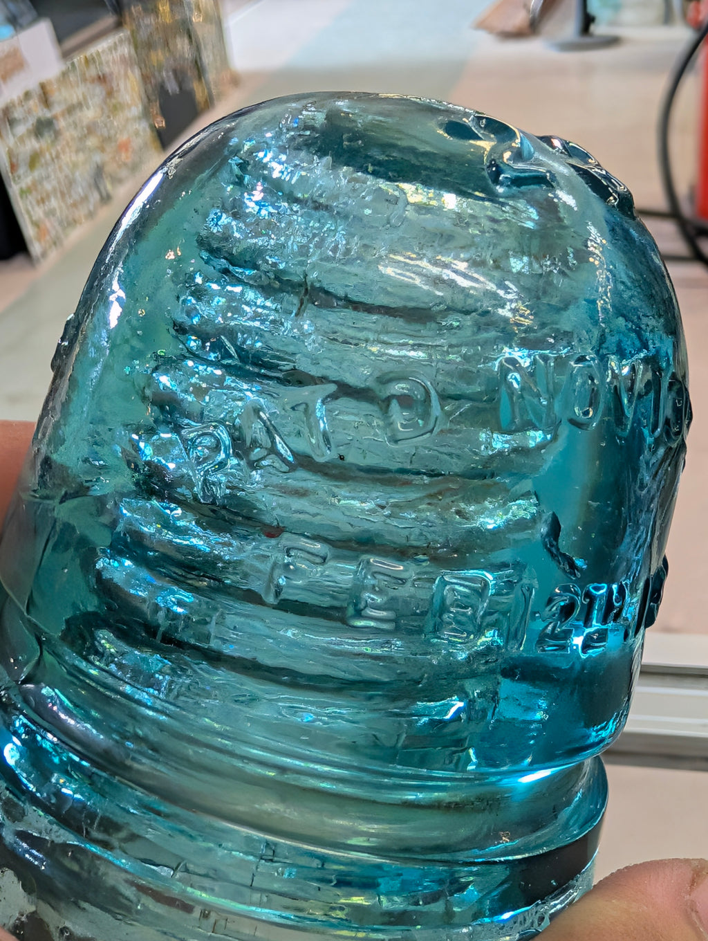 Vintage Brookfield No 20 Aqua Glass Insulator Embossed CD 121 Utility Collectible
